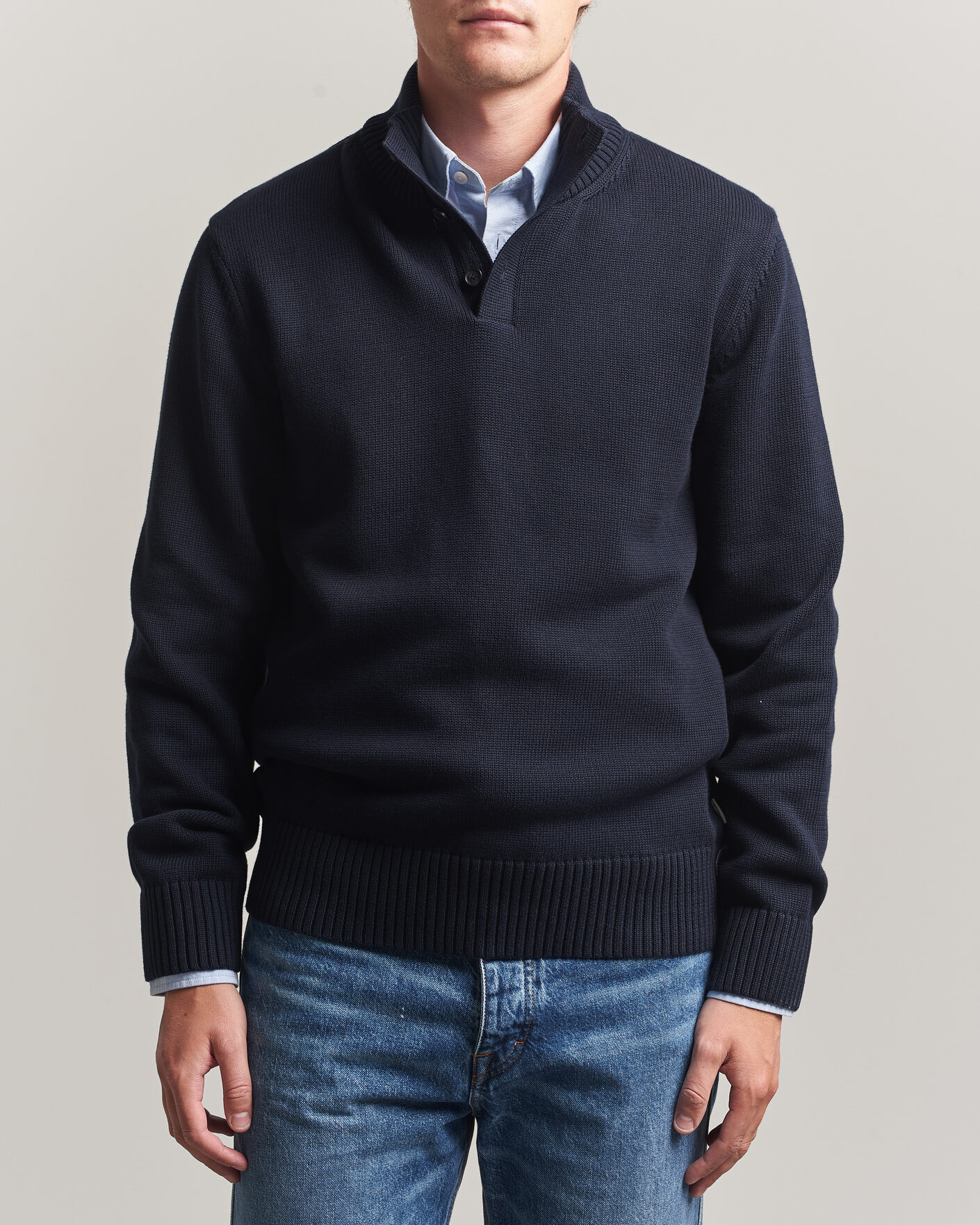 Herr | Tröjor | Gant | Supima Cotton Half Buttoned Neck Evening Blue