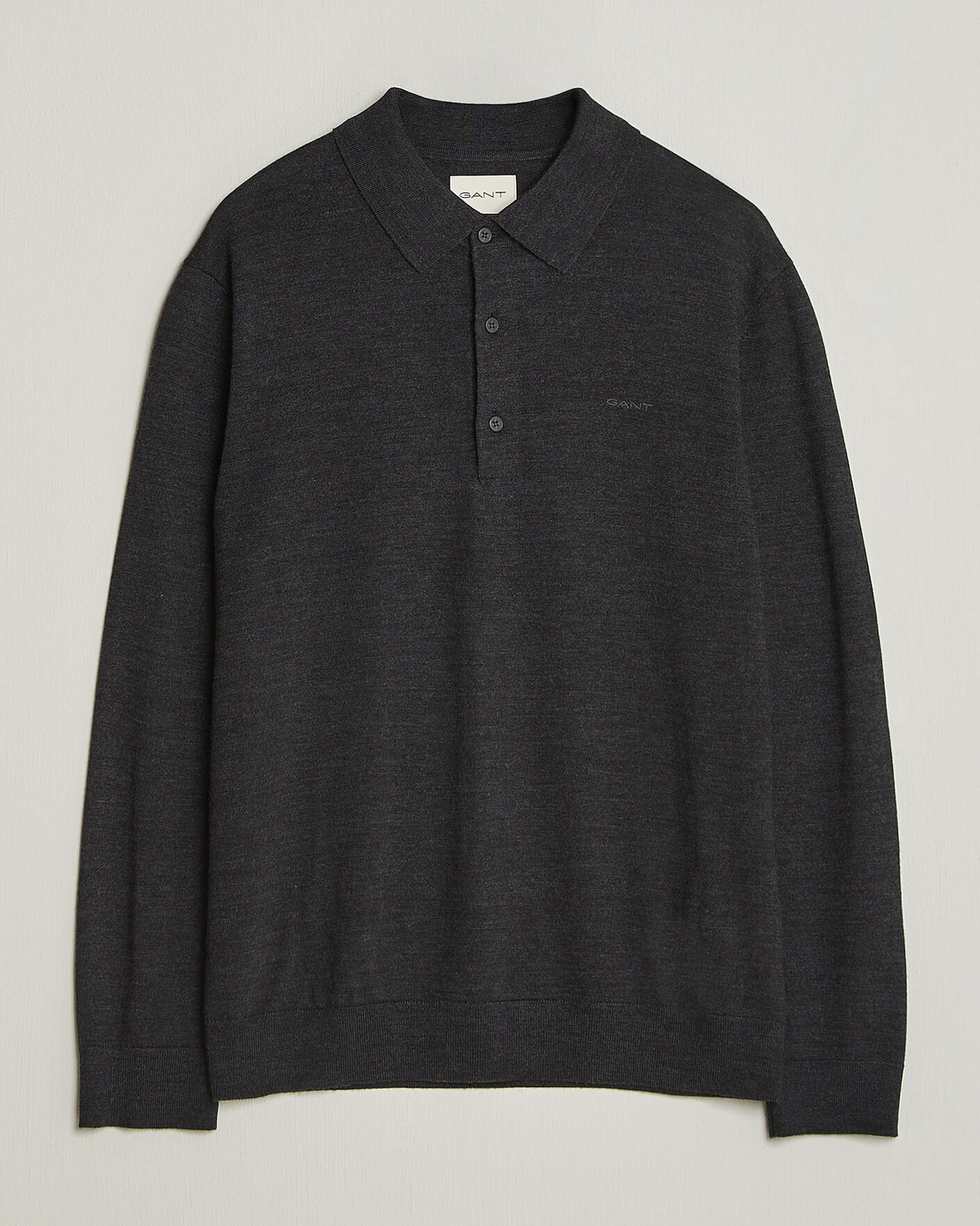 Herr | Tröjor | Gant | Extrafine Merino Knitted Polo Dark Charcoal Melange