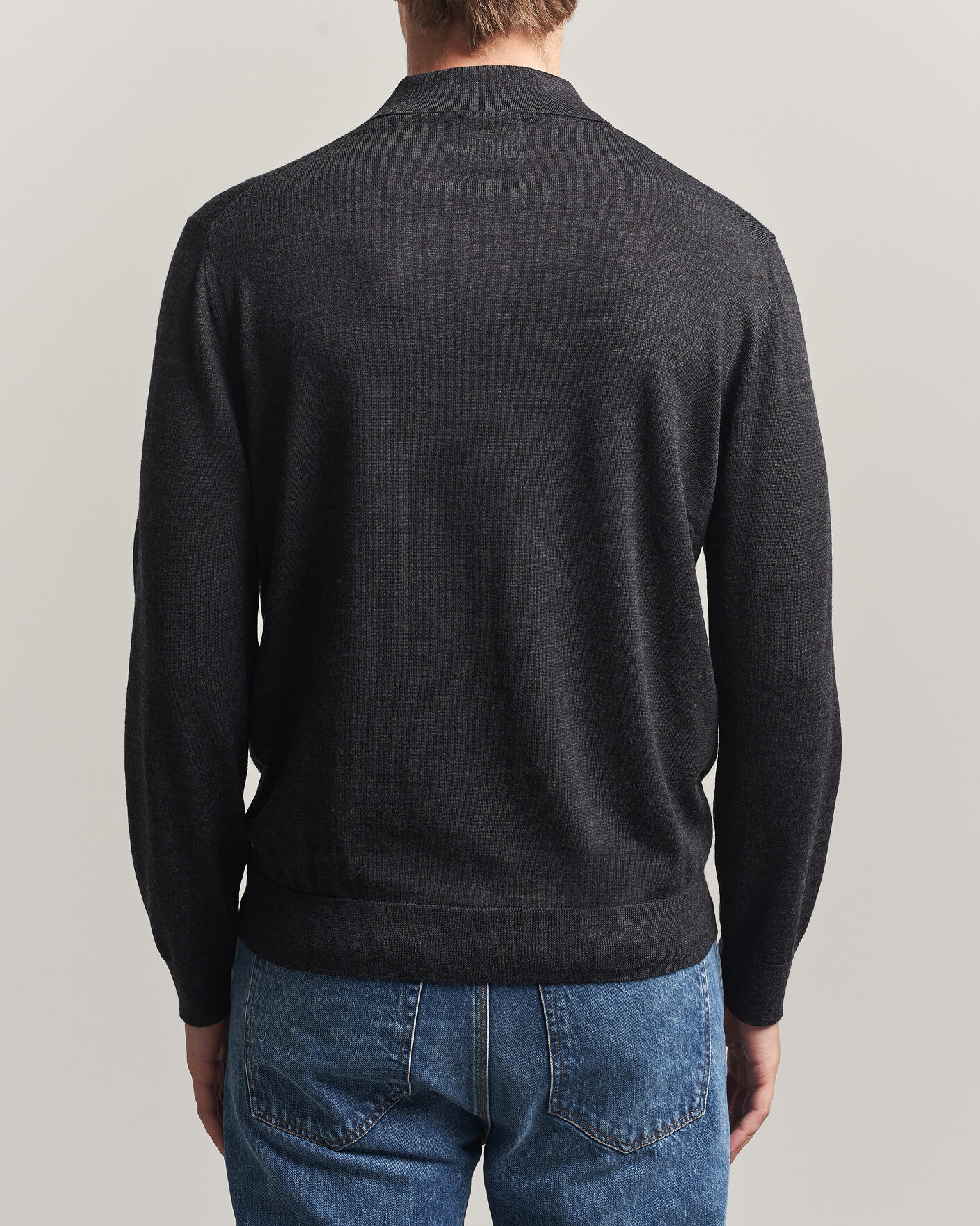 Herr | Tröjor | Gant | Extrafine Merino Knitted Polo Dark Charcoal Melange