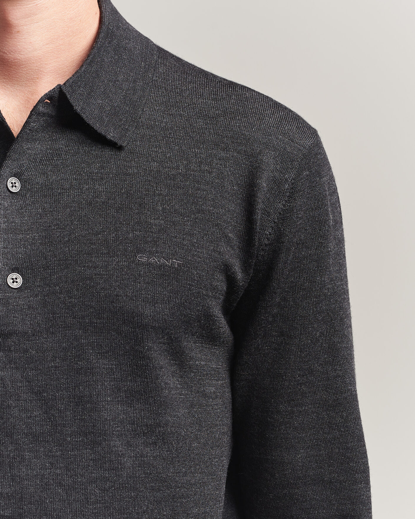 Herr | Tröjor | Gant | Extrafine Merino Knitted Polo Dark Charcoal Melange