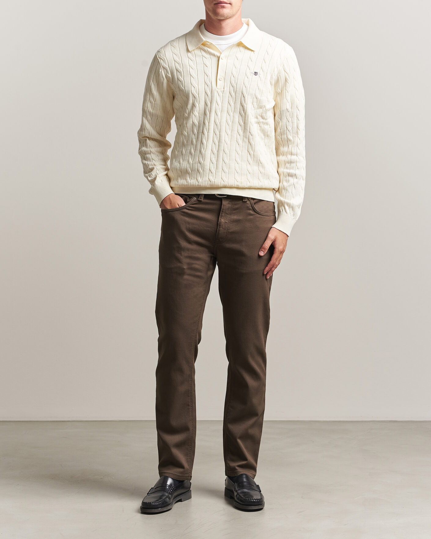Herr | Tröjor | Gant | Cotton Cable Polo Cream