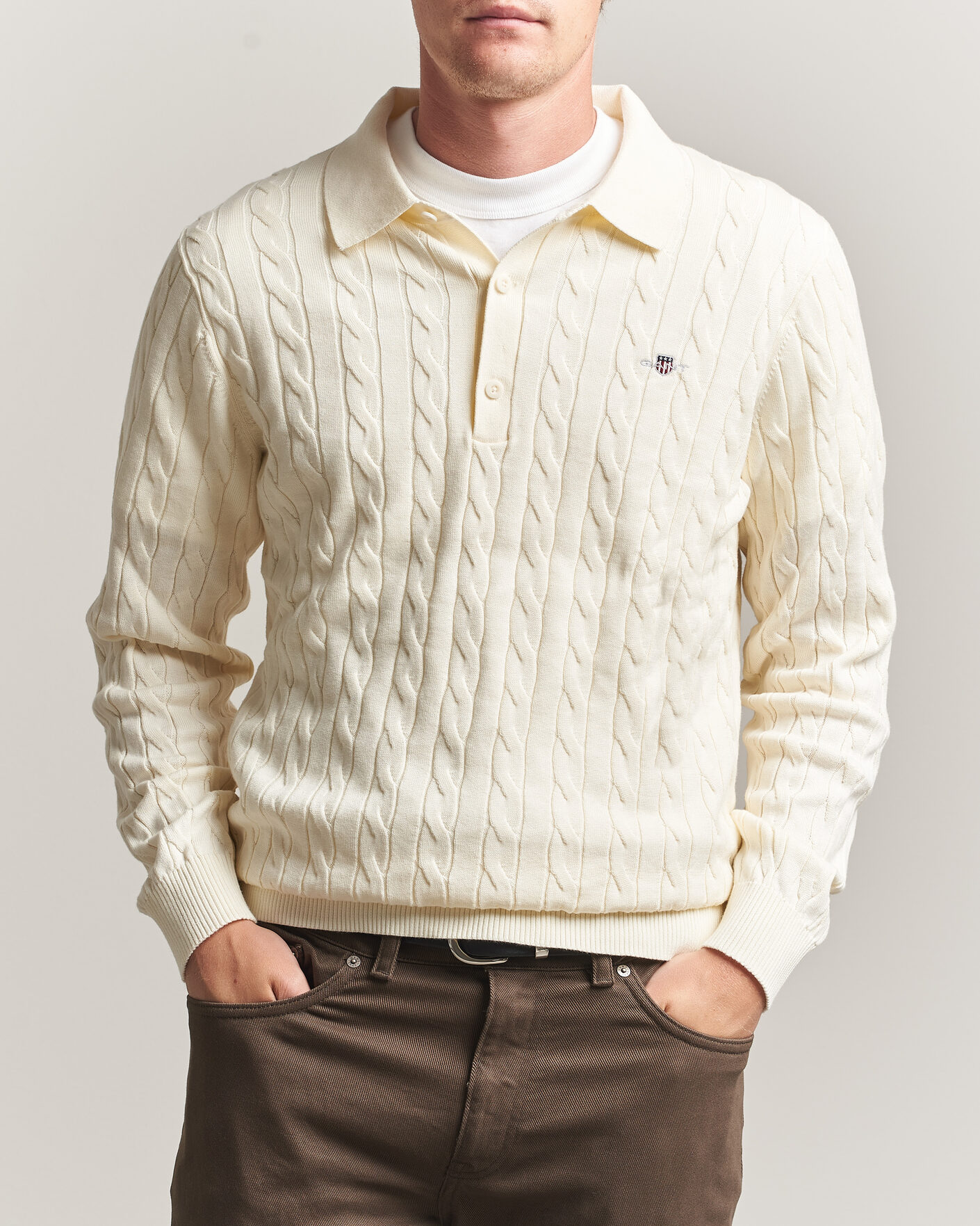 Herr | Tröjor | Gant | Cotton Cable Polo Cream