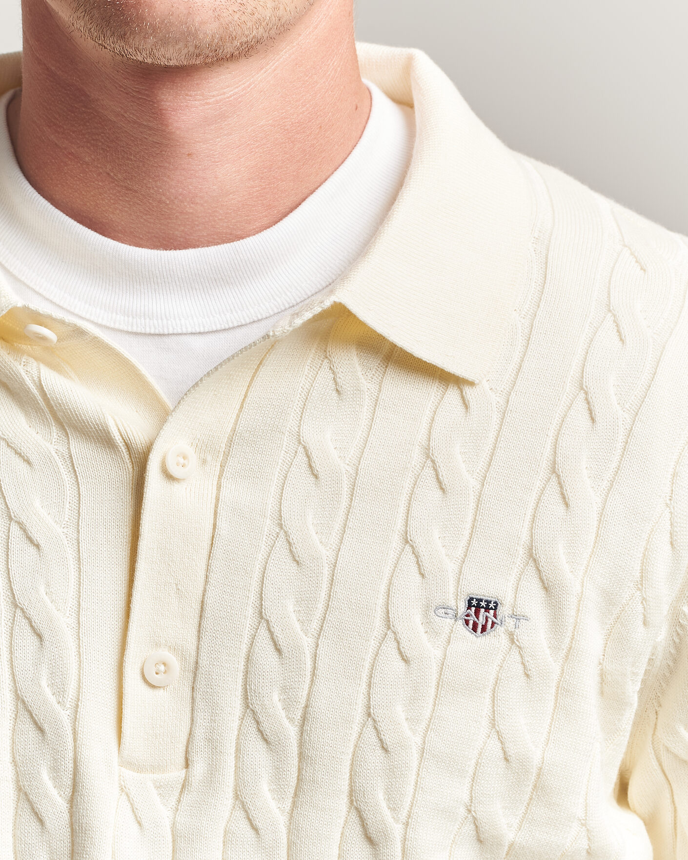 Herr | Tröjor | Gant | Cotton Cable Polo Cream