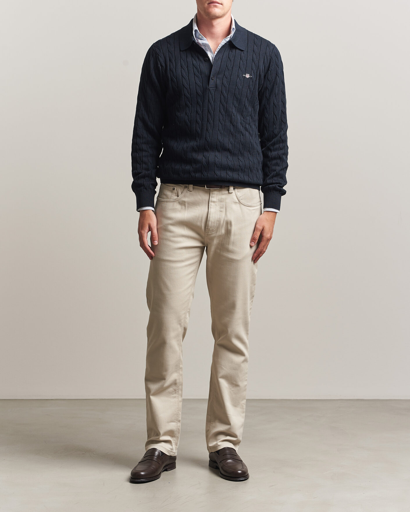 Herr | Tröjor | Gant | Cotton Cable Polo Evening Blue