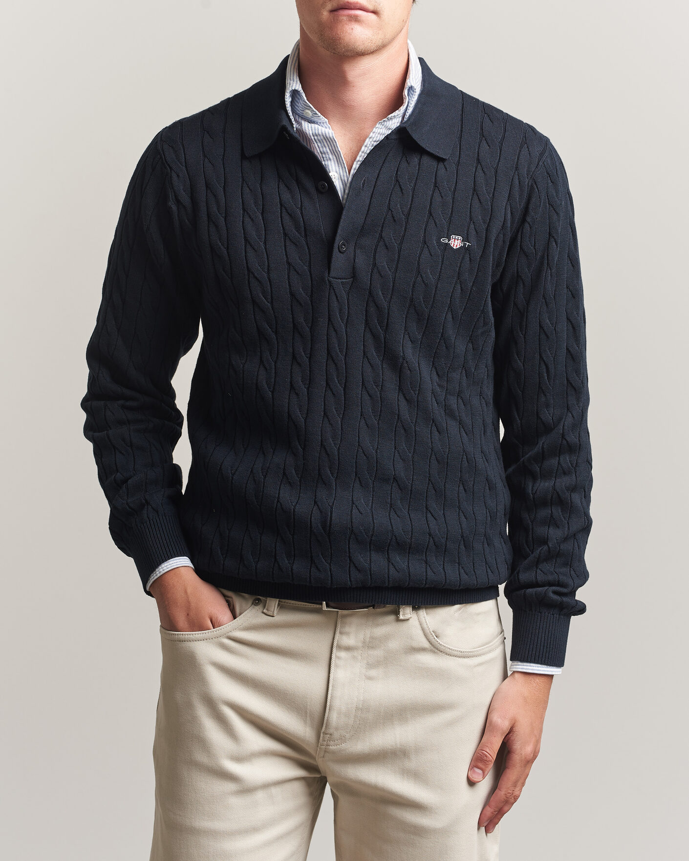 Herr | Tröjor | Gant | Cotton Cable Polo Evening Blue