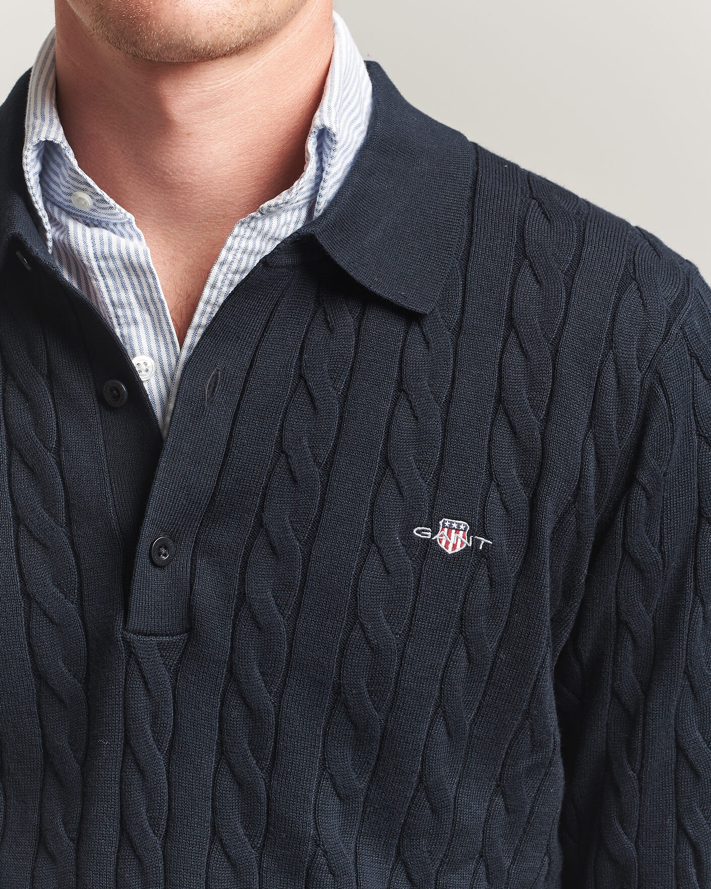 Herr | Tröjor | Gant | Cotton Cable Polo Evening Blue