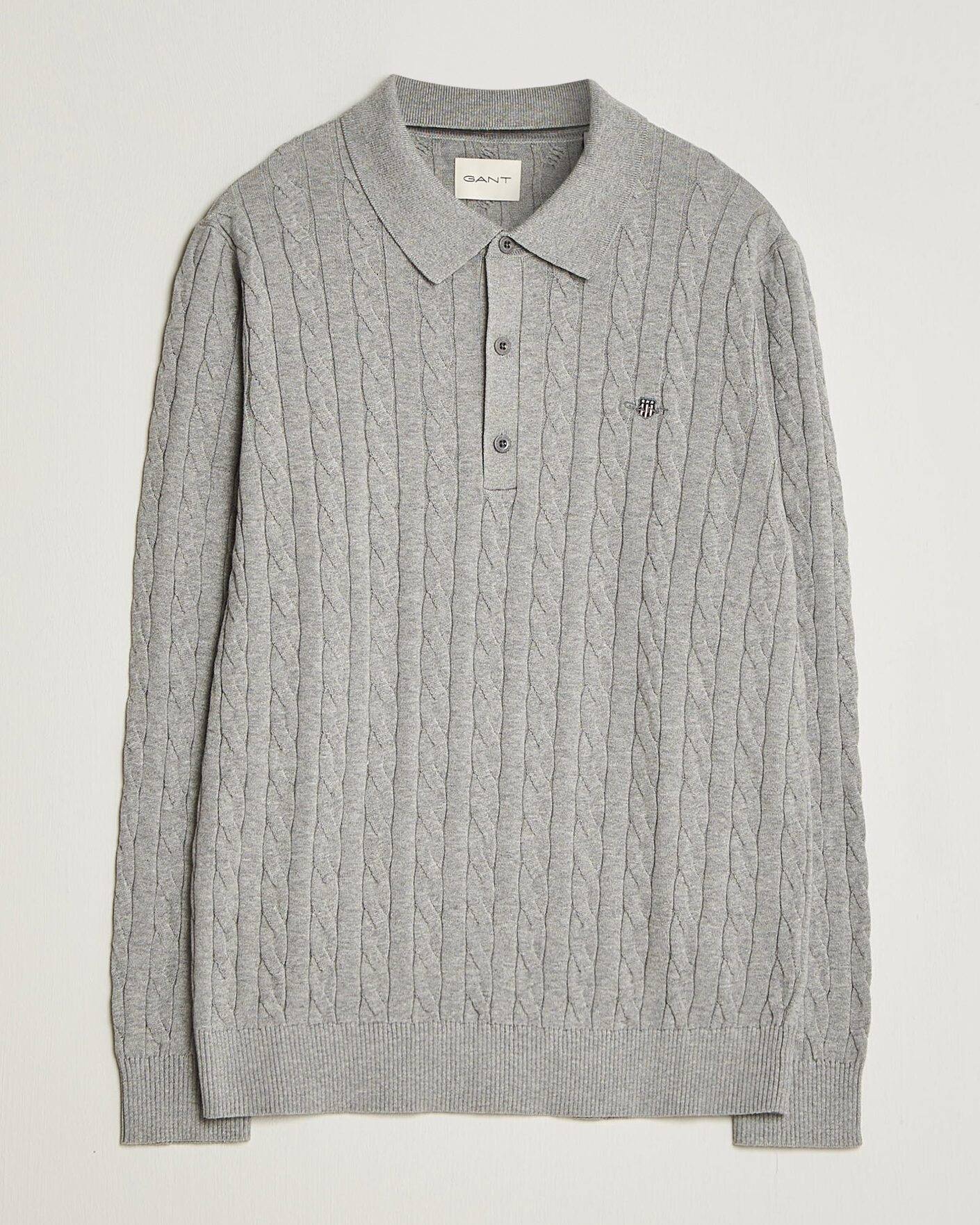 Herr | Tröjor | Gant | Cotton Cable Polo Grey Melange
