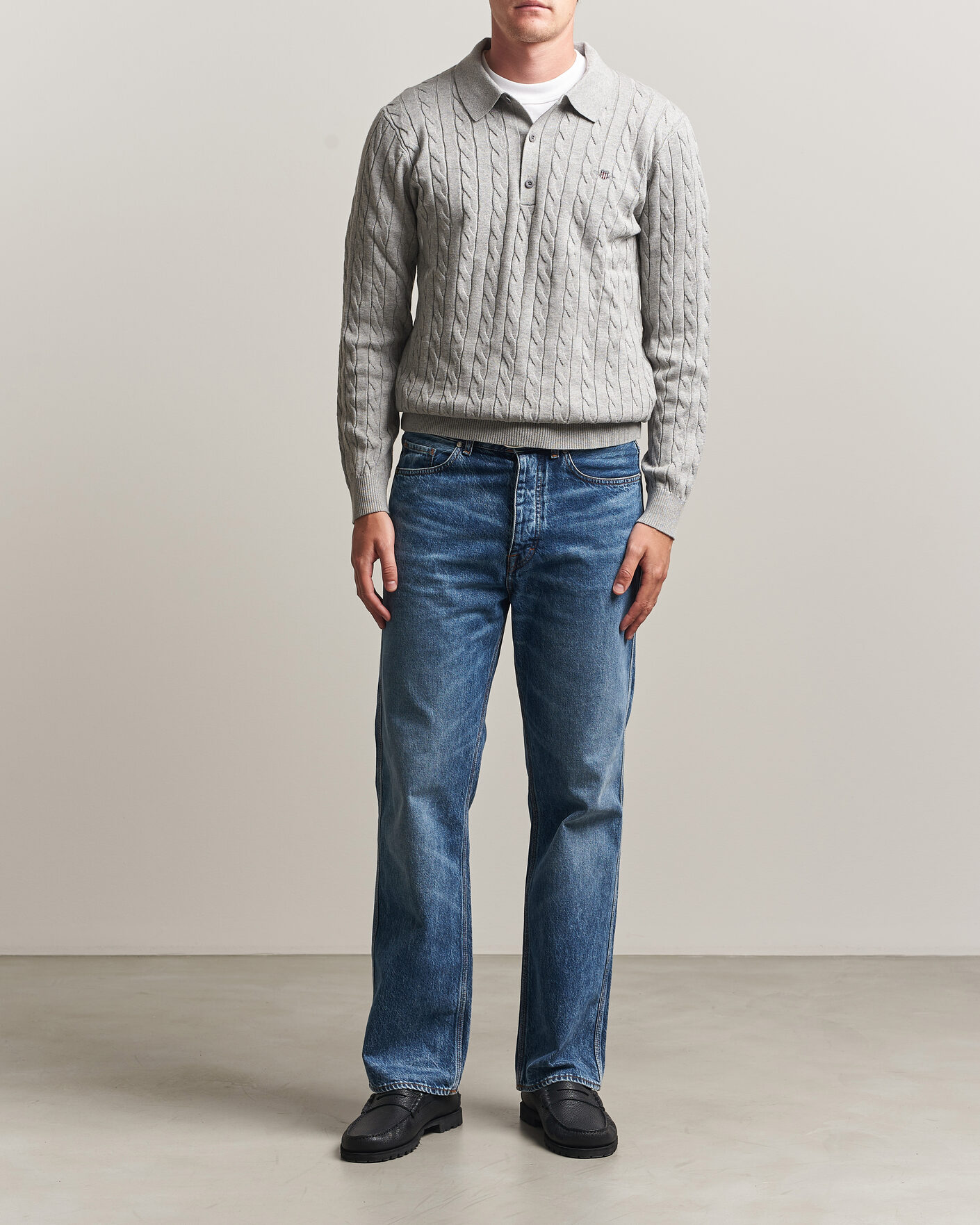 Herr | Tröjor | Gant | Cotton Cable Polo Grey Melange
