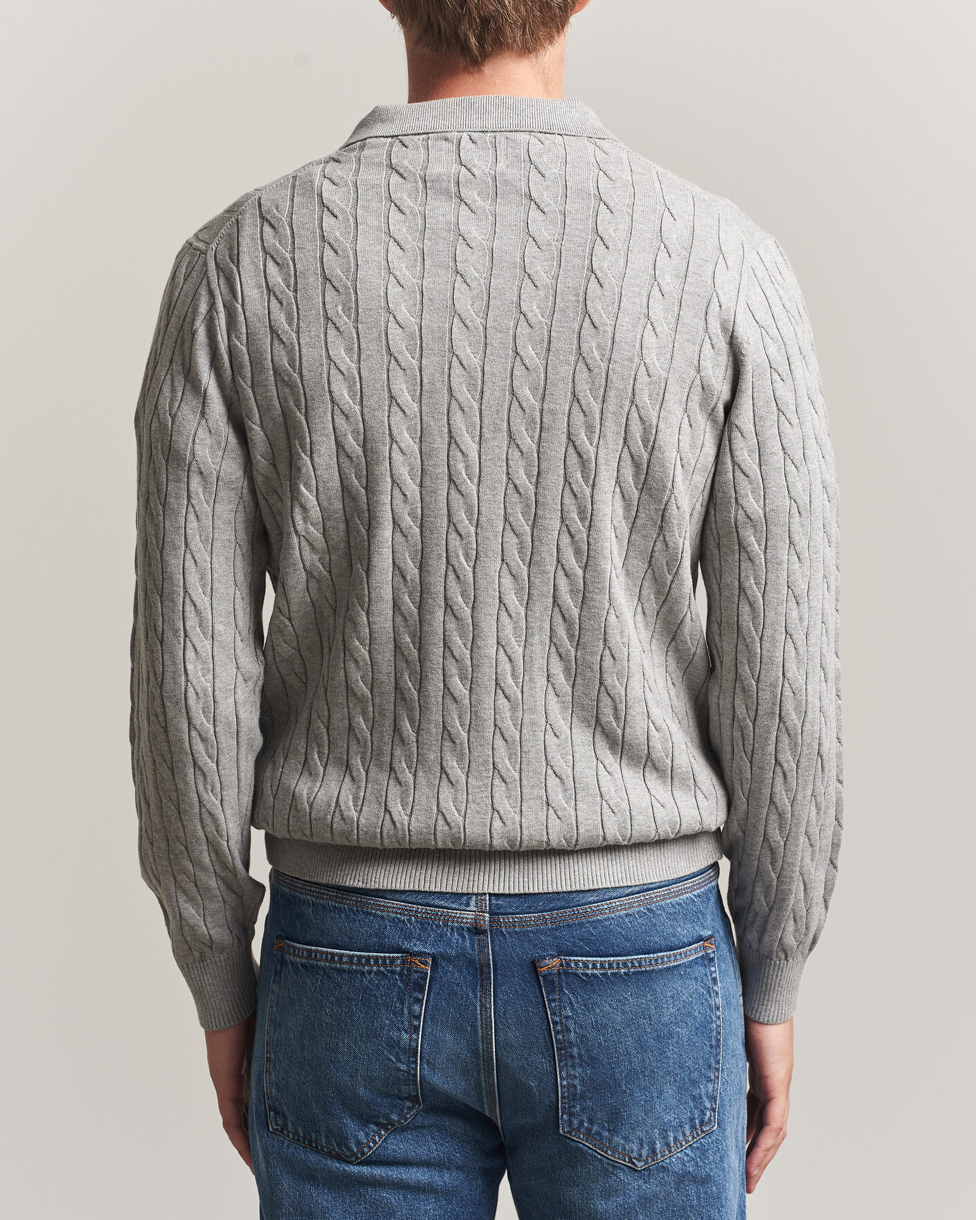 Herr | Tröjor | Gant | Cotton Cable Polo Grey Melange