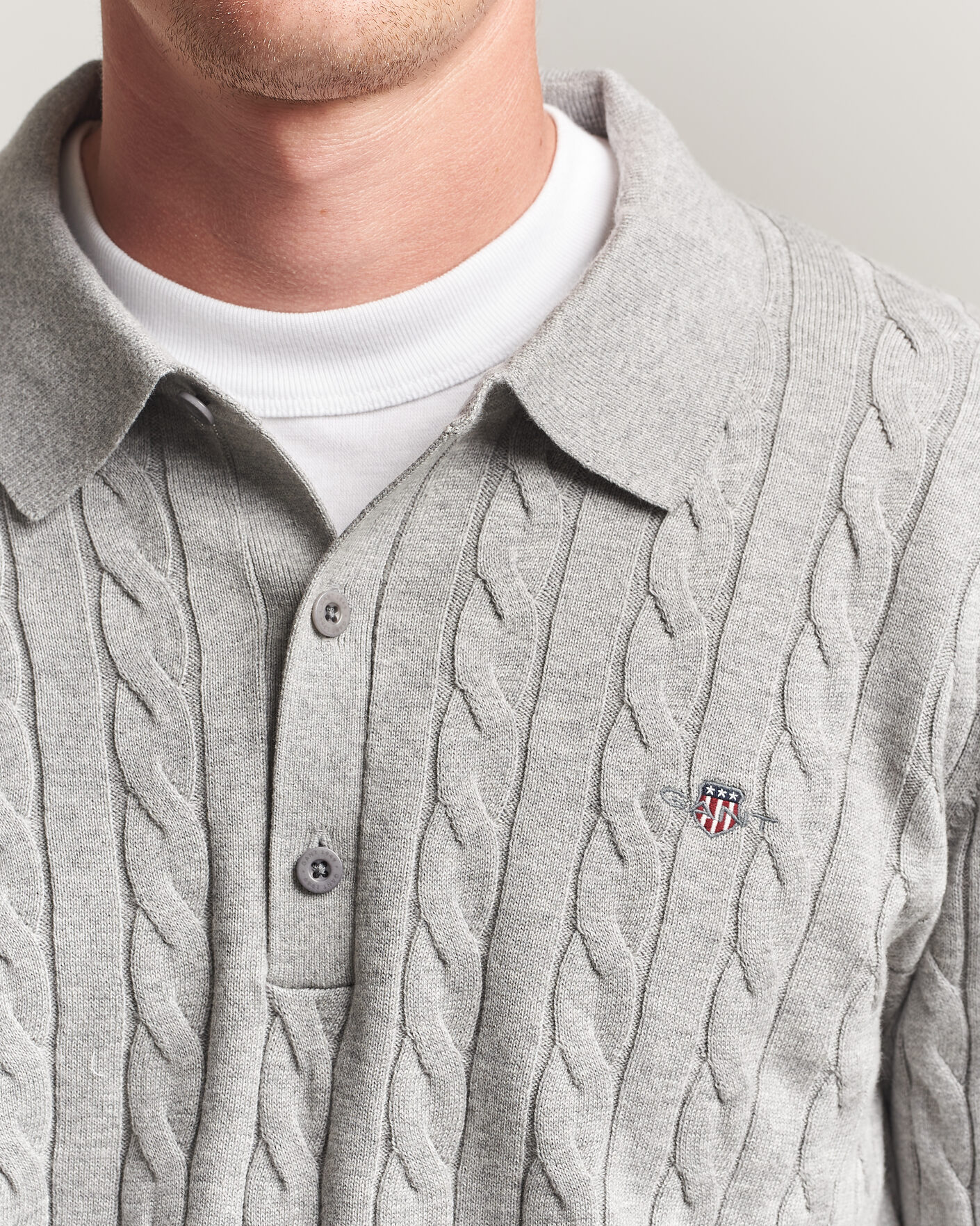 Herr | Tröjor | Gant | Cotton Cable Polo Grey Melange