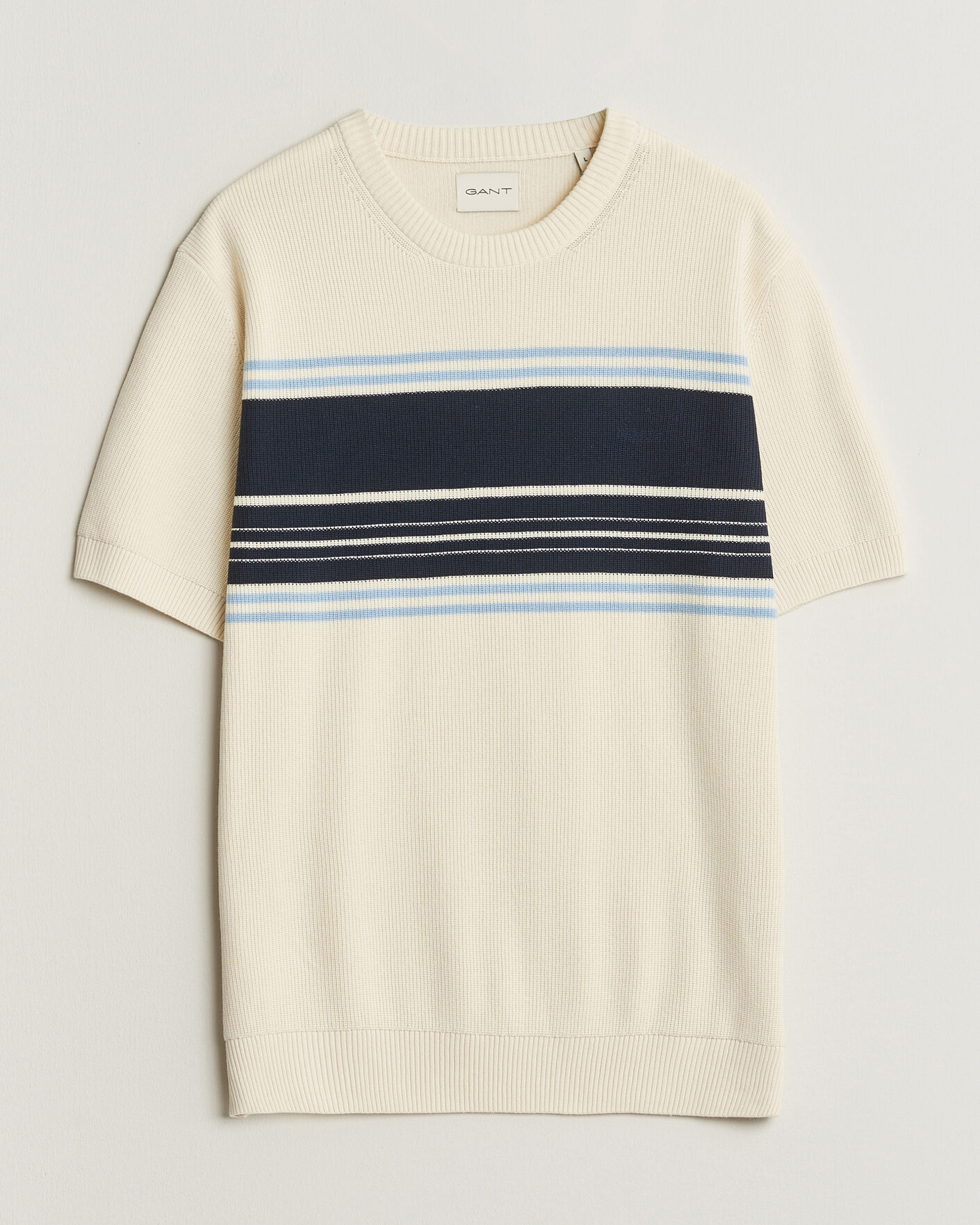 Herr | T-Shirts | Gant | Knitted Striped T-shirt Cream