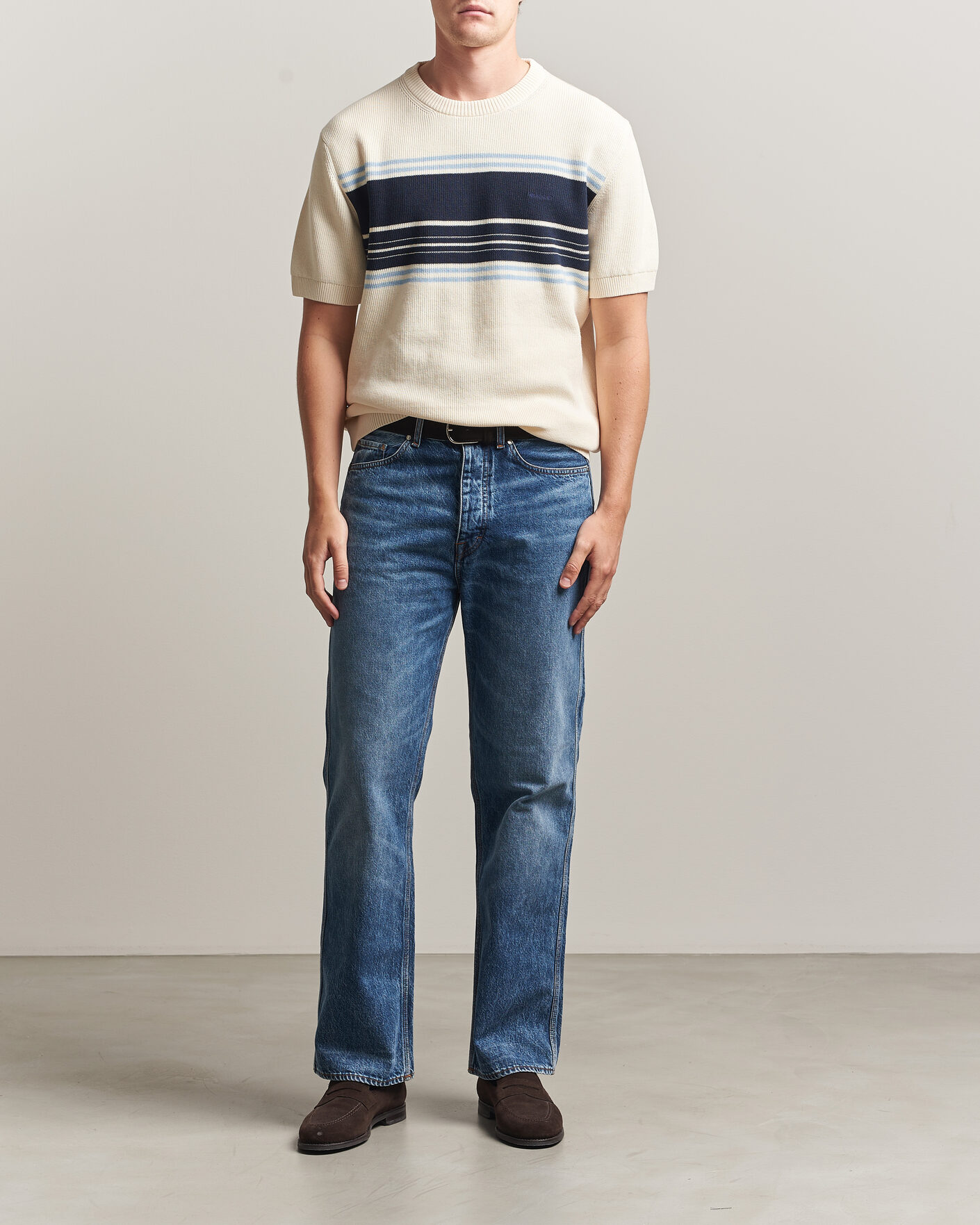 Herr | T-Shirts | Gant | Knitted Striped T-shirt Cream