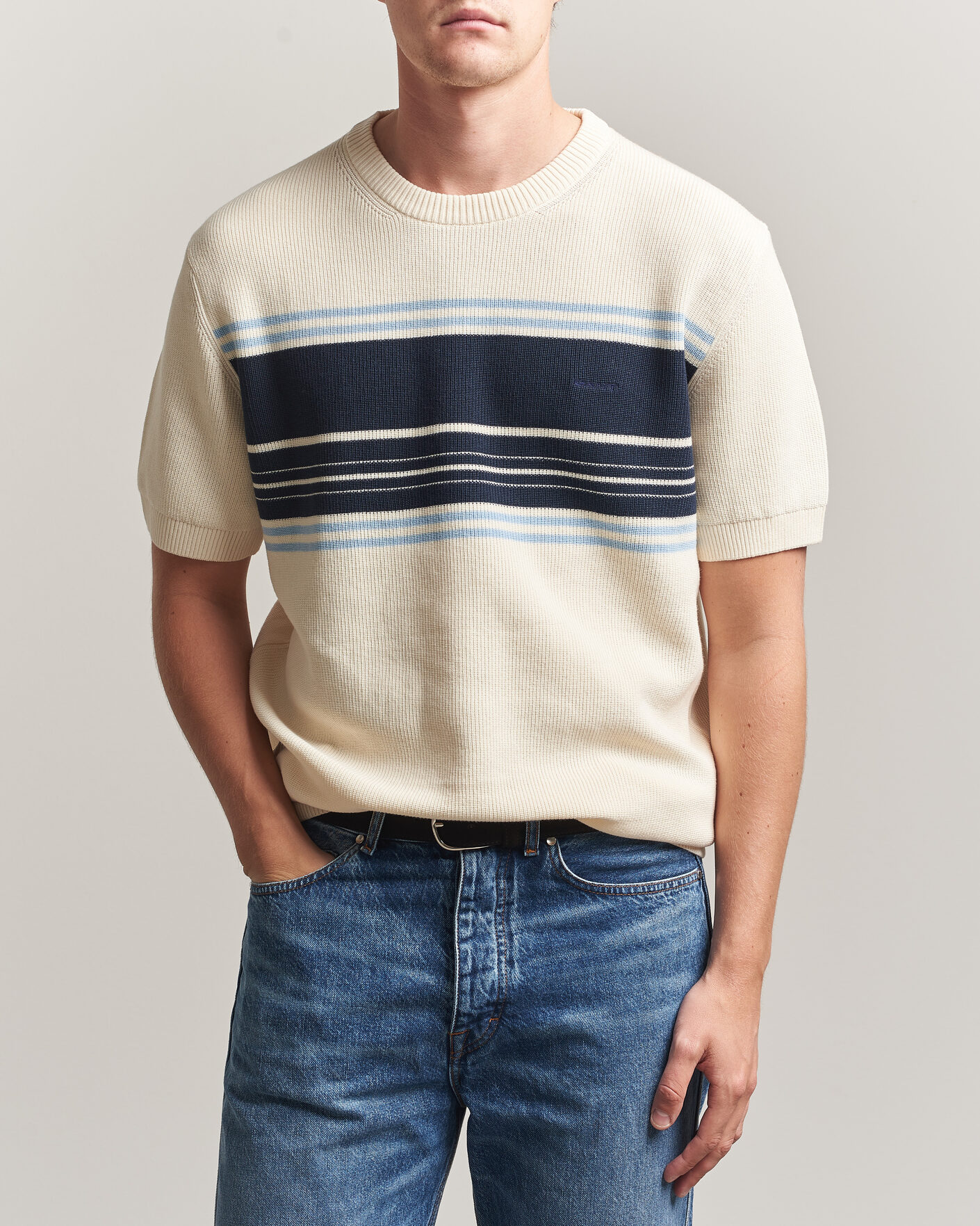 Herr | T-Shirts | Gant | Knitted Striped T-shirt Cream