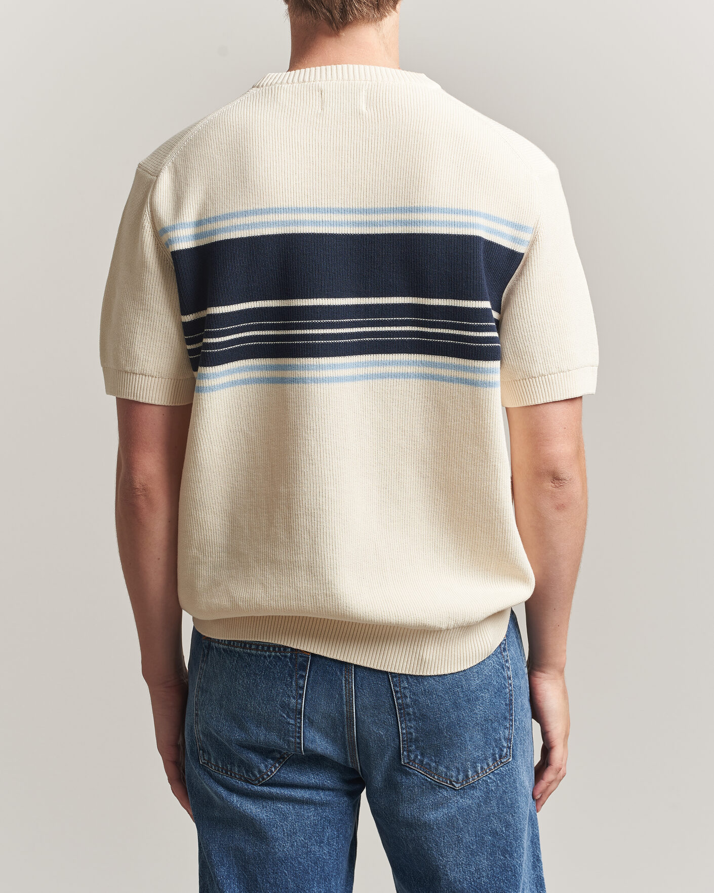 Herr | T-Shirts | Gant | Knitted Striped T-shirt Cream