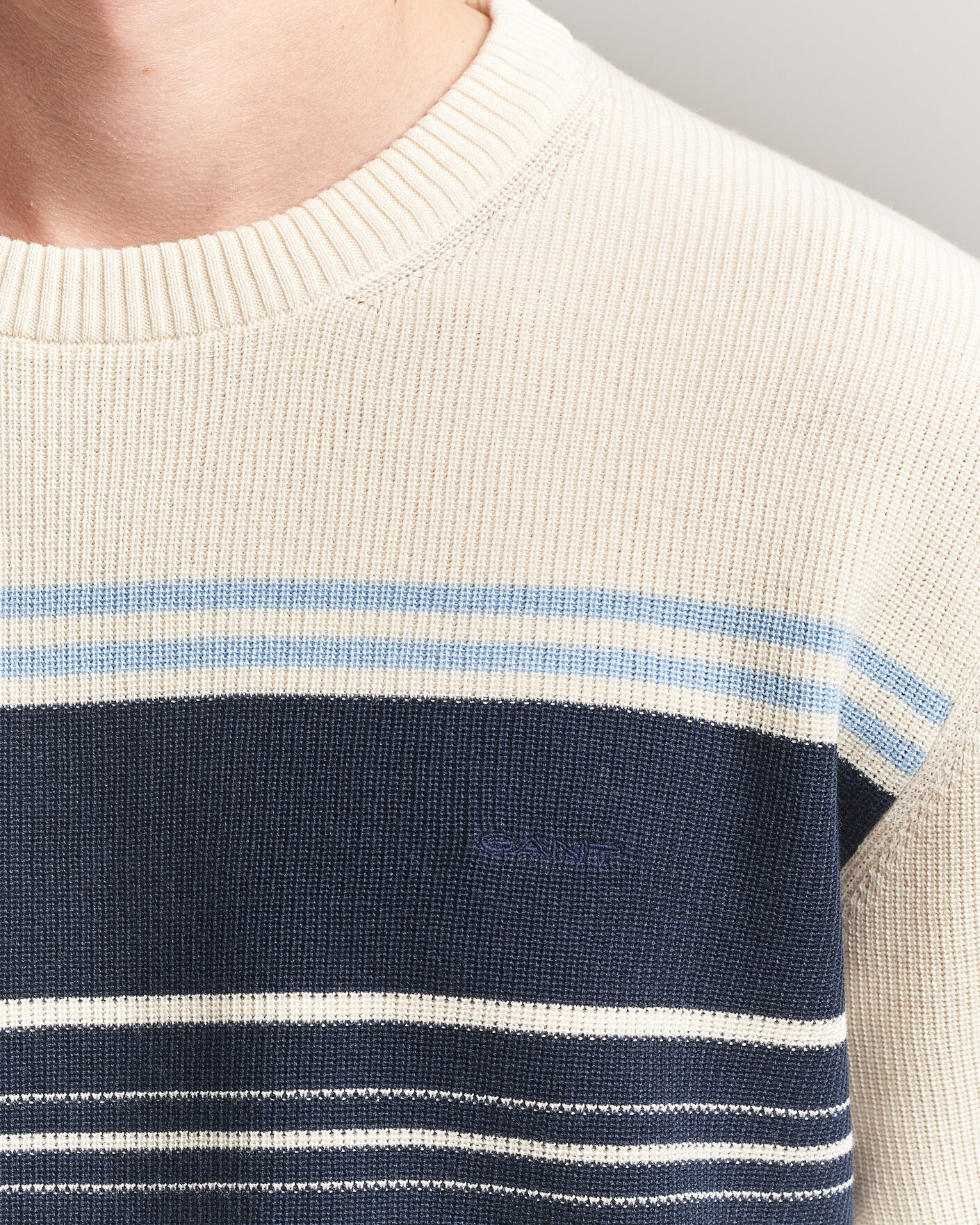 Herr | T-Shirts | Gant | Knitted Striped T-shirt Cream