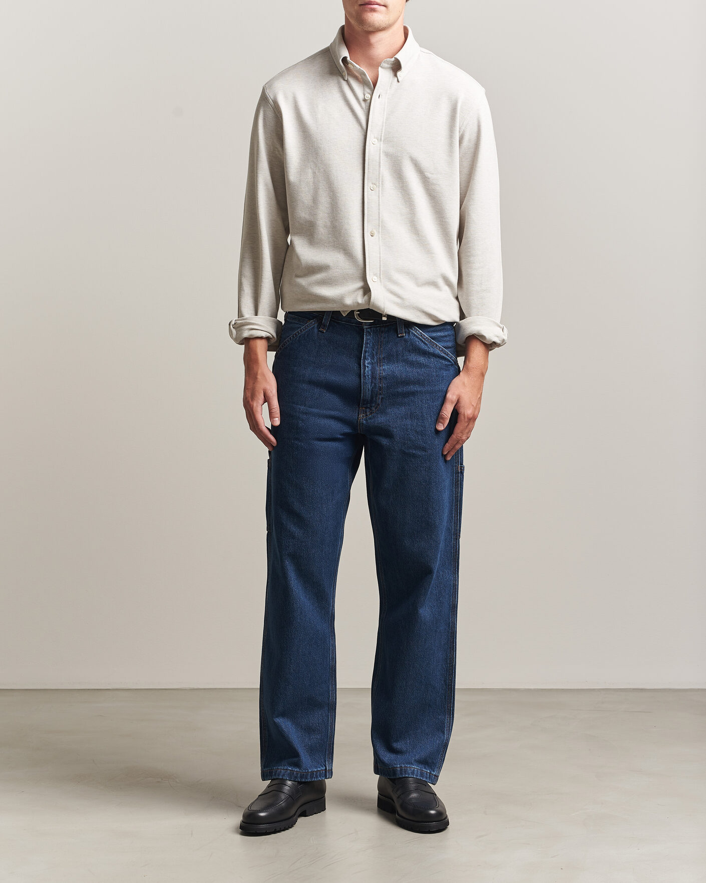 Herr | Skjortor | Gant | Regular Fit Jersey Pique Shirt Light Beige Melange