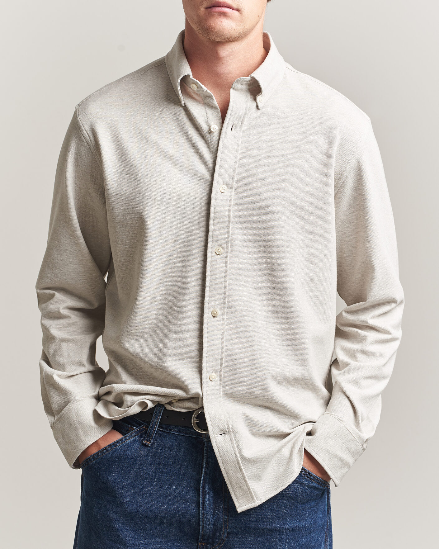 Herr | Skjortor | Gant | Regular Fit Jersey Pique Shirt Light Beige Melange