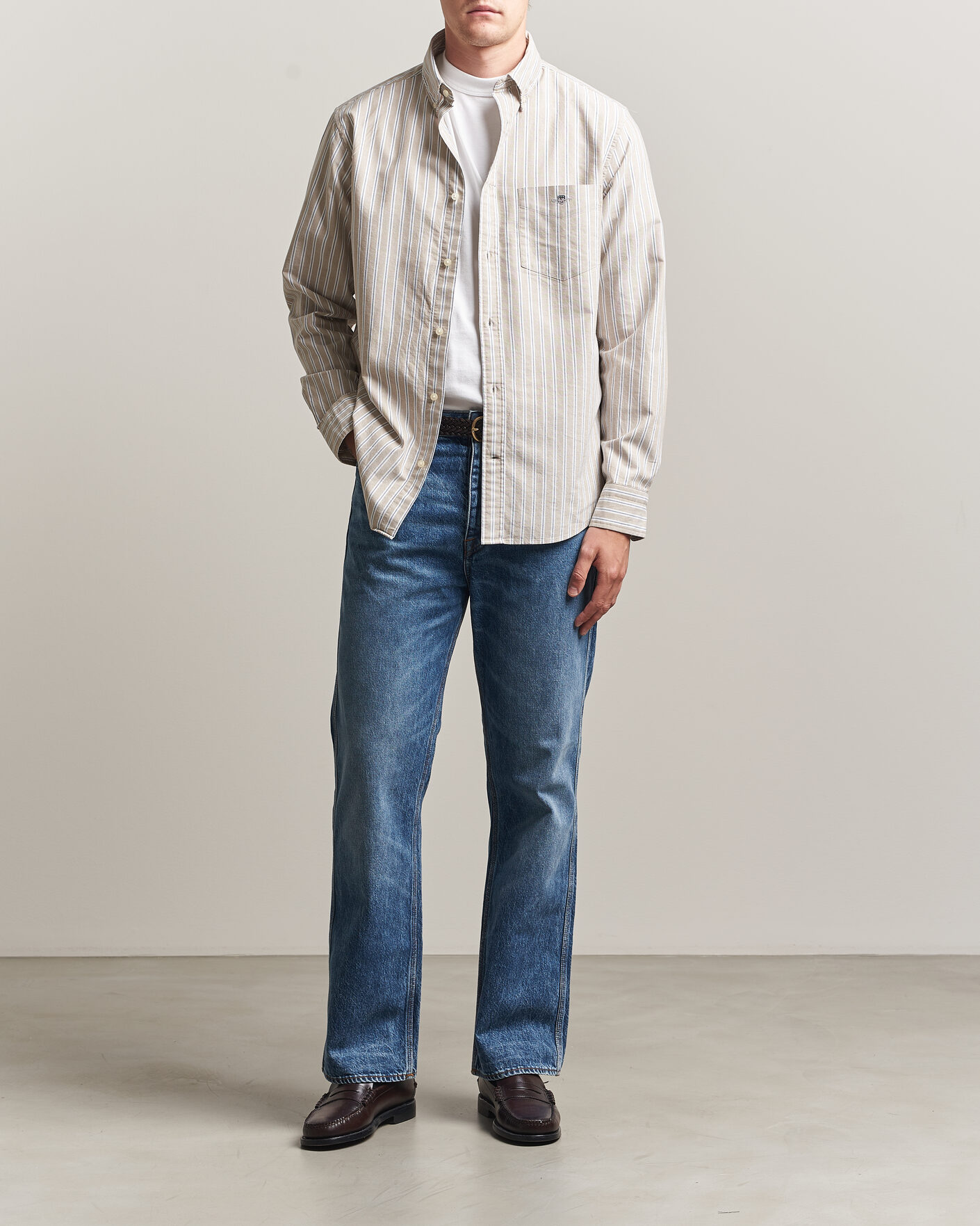Herr | Skjortor | Gant | Regular Fit Classic Striped Oxford Shirt Light Taupe