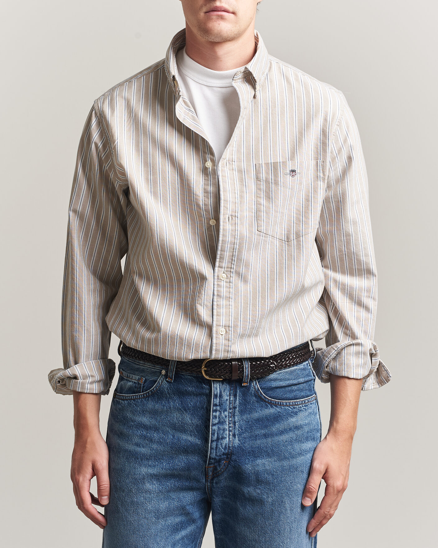 Herr | Skjortor | Gant | Regular Fit Classic Striped Oxford Shirt Light Taupe