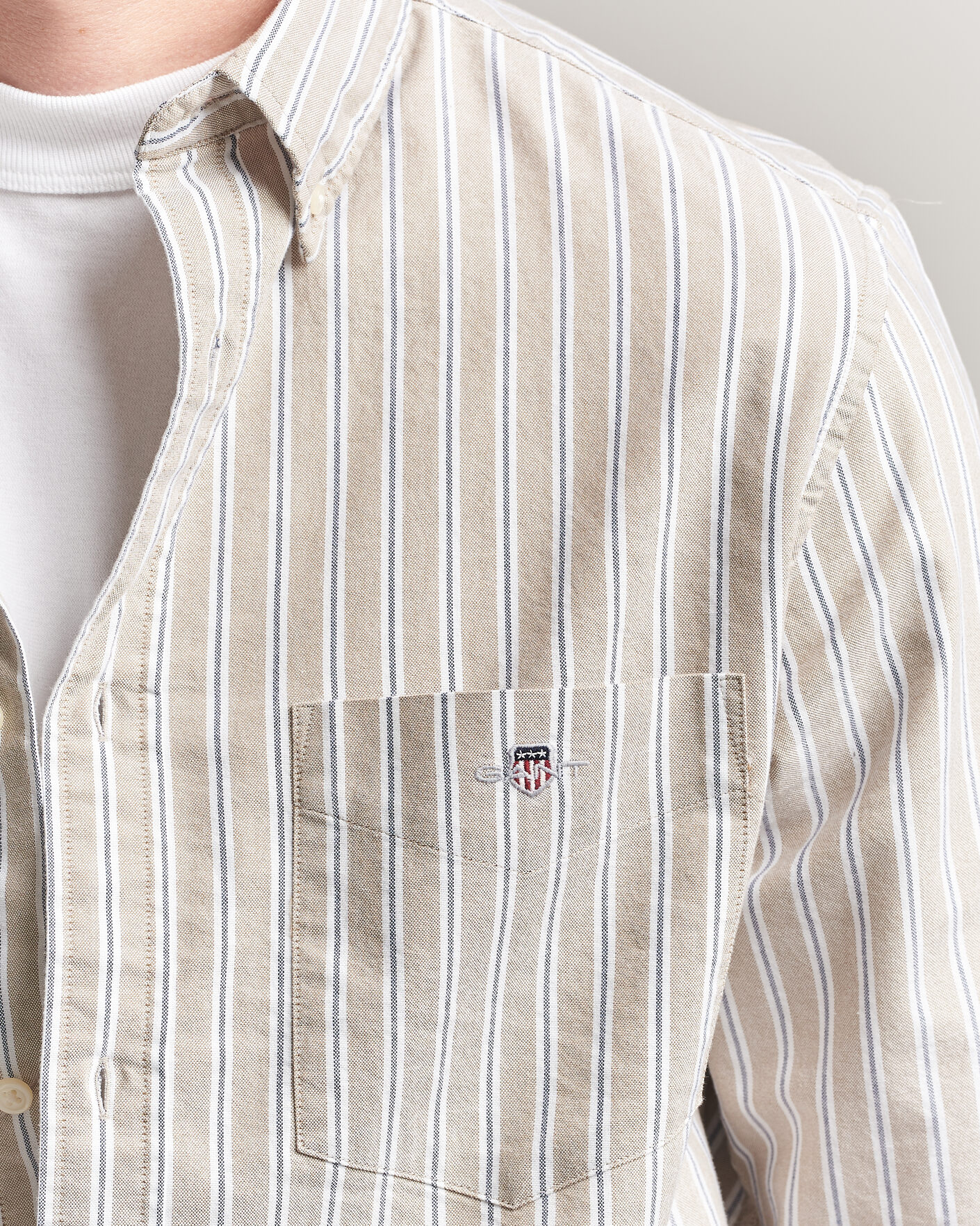 Herr | Skjortor | Gant | Regular Fit Classic Striped Oxford Shirt Light Taupe