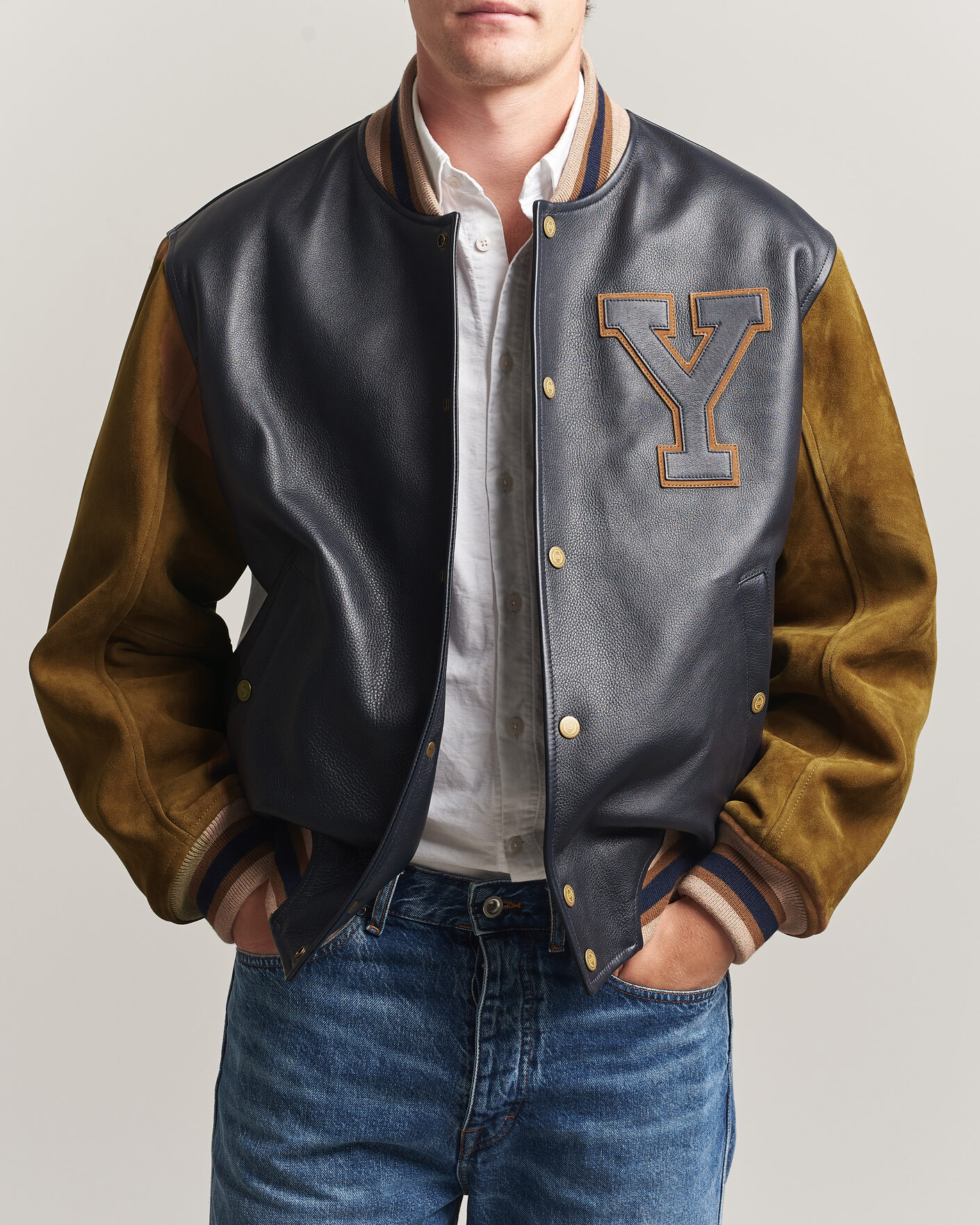 Herr | Jackor | Gant | YALE Suede/Leather Varsity Jacket Navy