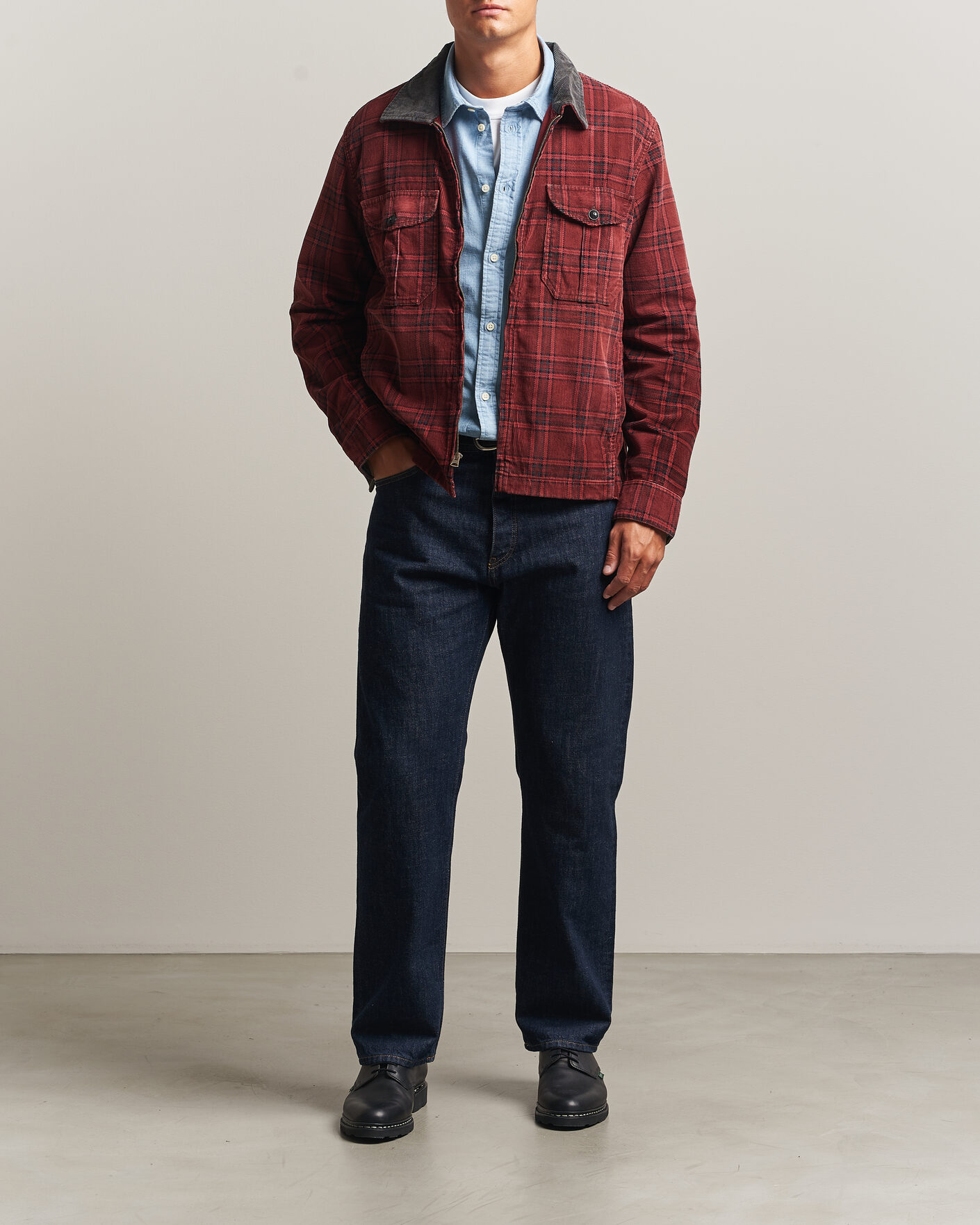 Herr | Jackor | RRL | Corduroy Zip Shirt Jacket Red/Black
