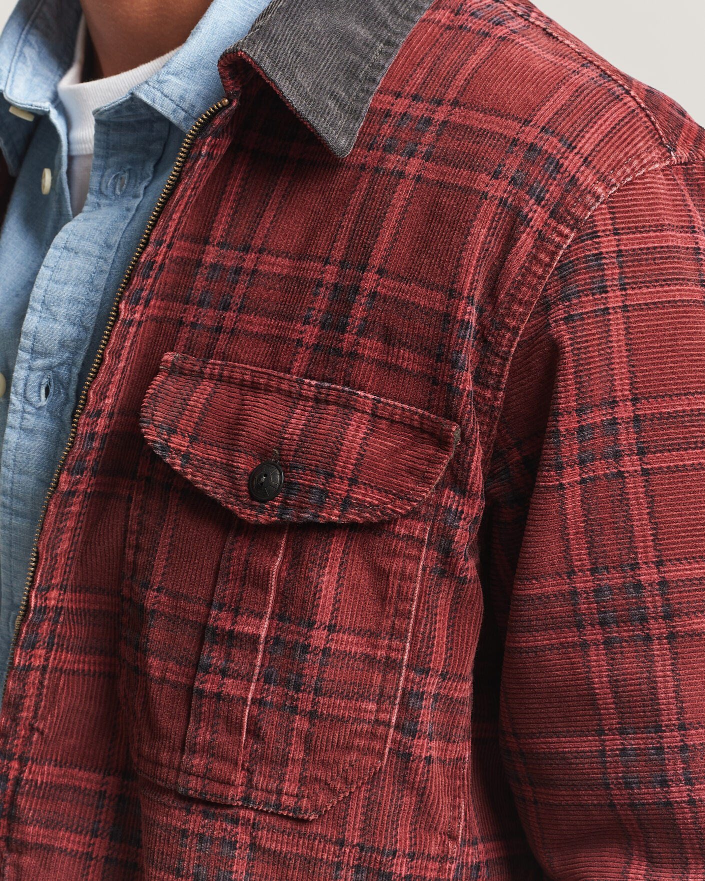 Herr | Jackor | RRL | Corduroy Zip Shirt Jacket Red/Black