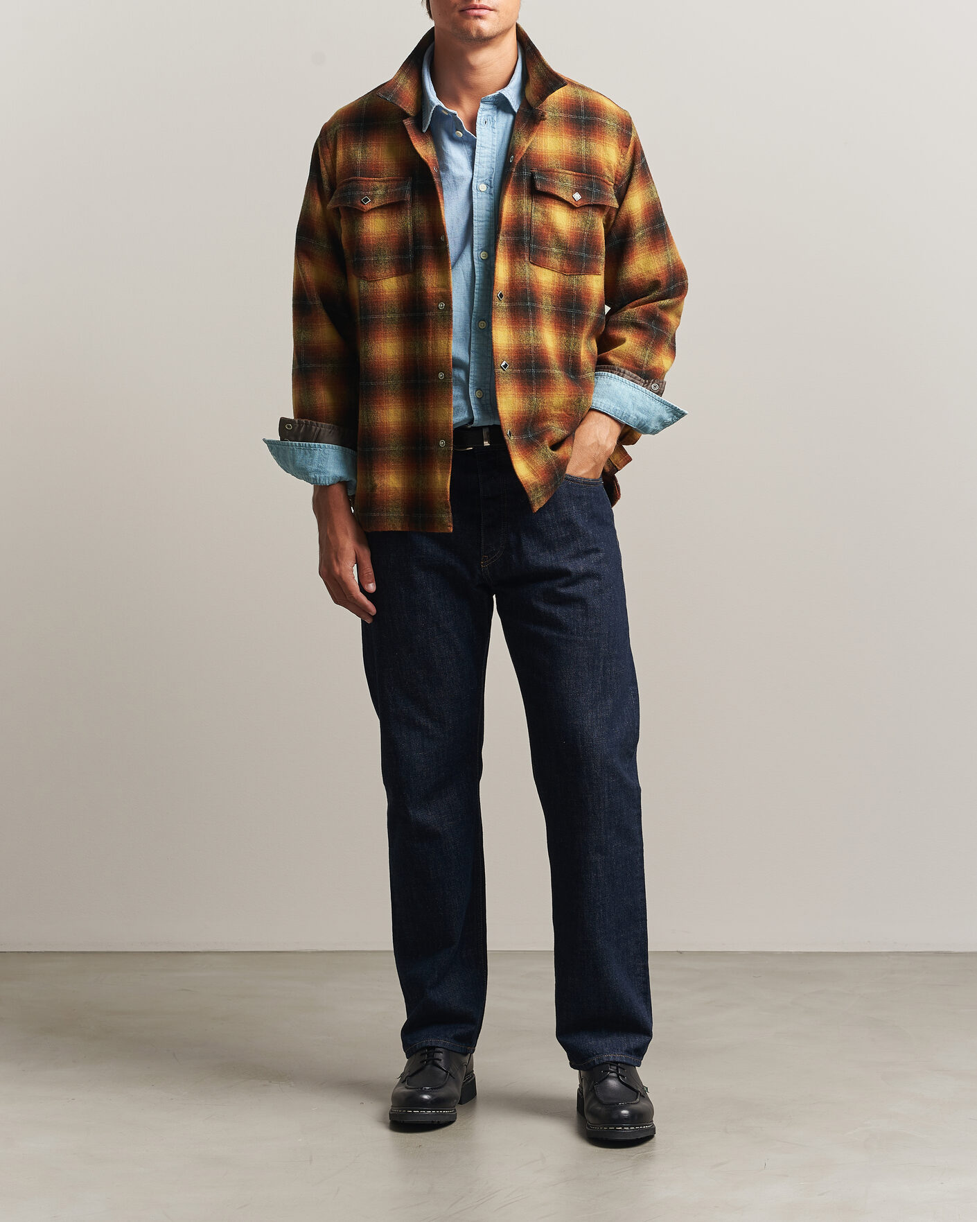 Herr | Skjortor | RRL | Jesse Plaid Camp Shirt Orange/Yellow