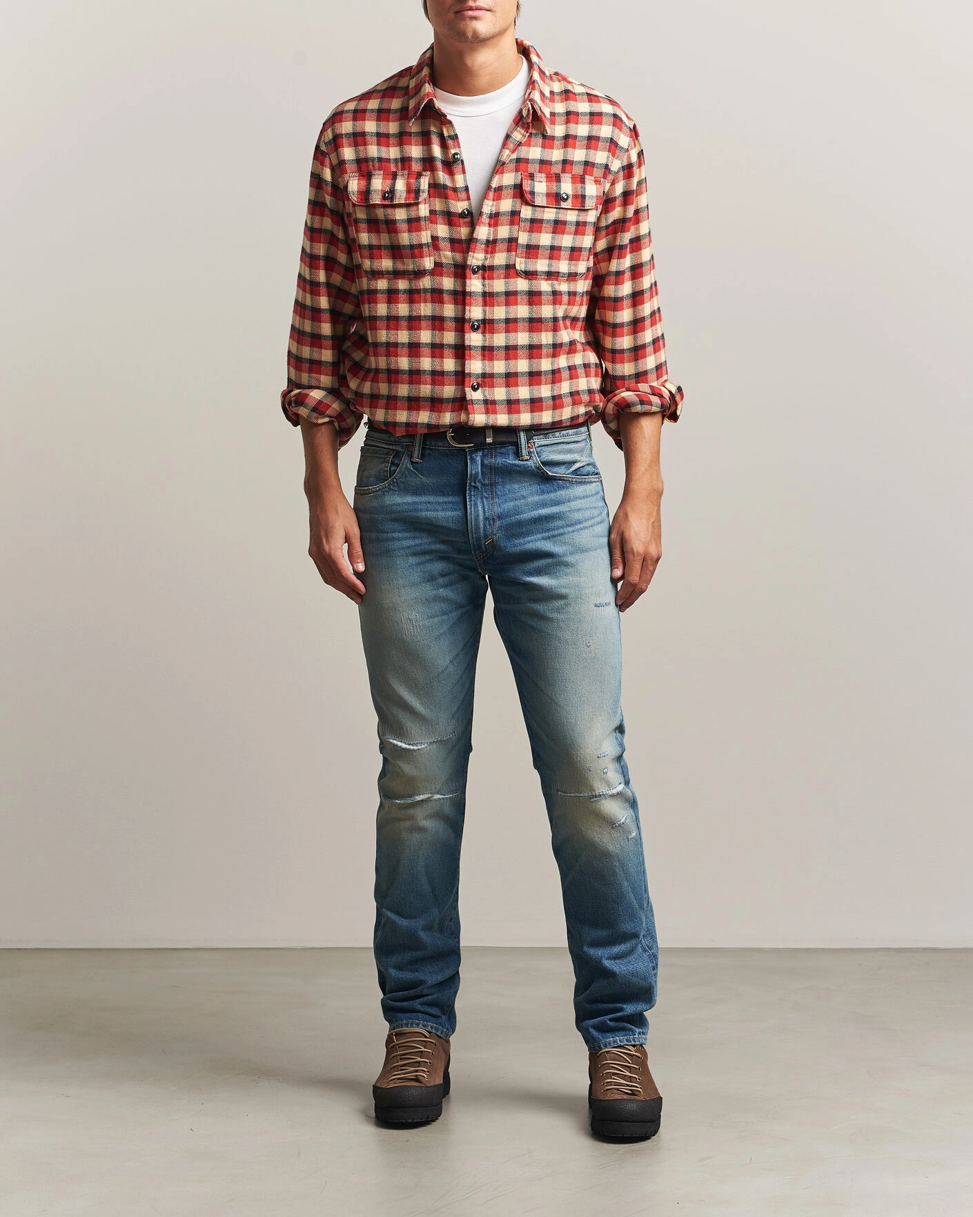 Herr | Skjortor | RRL | Plaid Flannel Shirt Red/Cream
