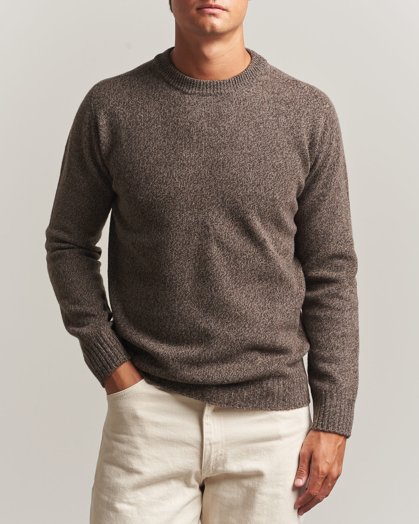 Herr | Tröjor | Altea | Wool/Cashmere Crew Neck Pullover Brown Melange