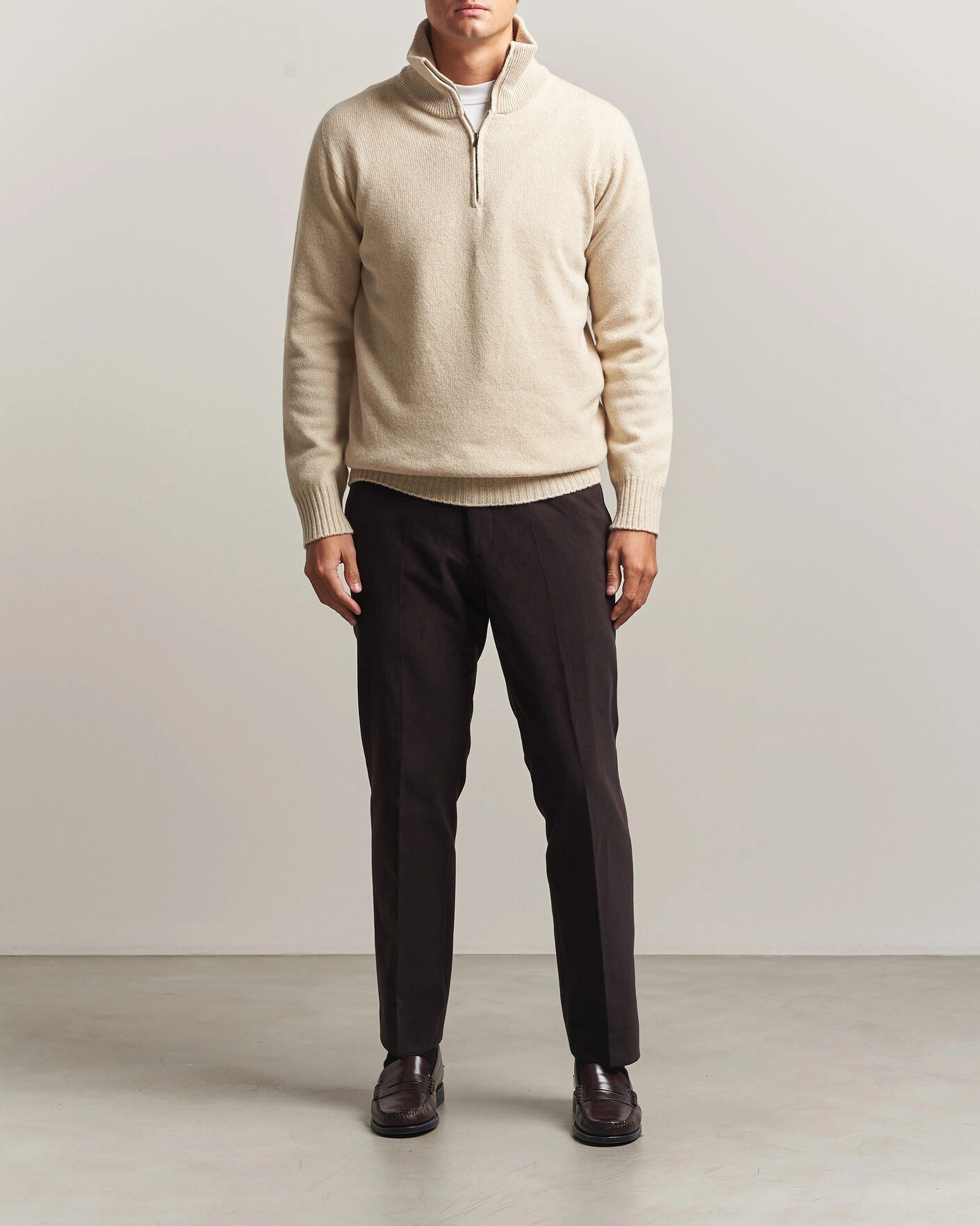 Herr | Tröjor | Altea | Wool/Cashmere Half Zip Beige