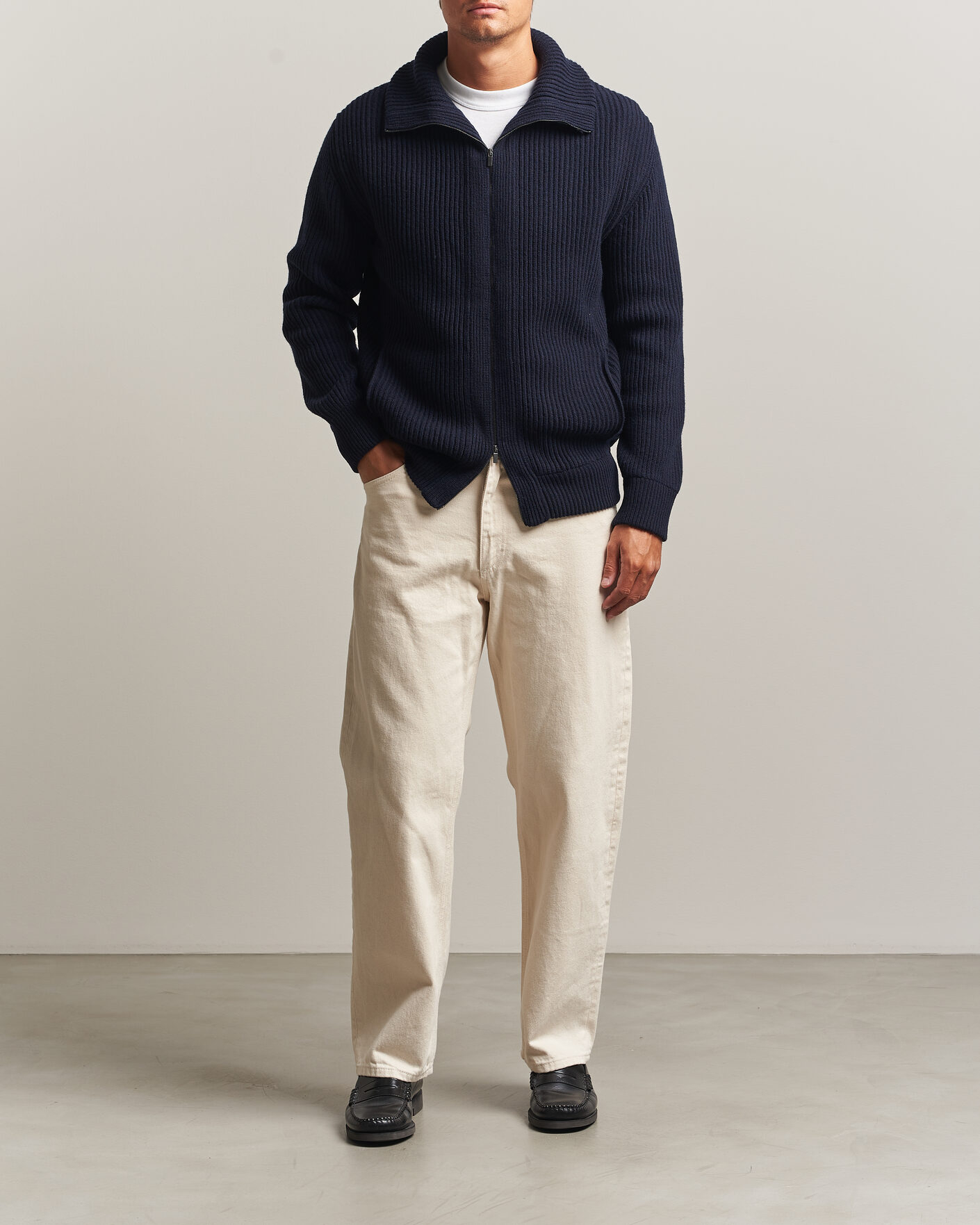 Herr | Tröjor | Altea | Rib Wool Bomber Cardigan Navy