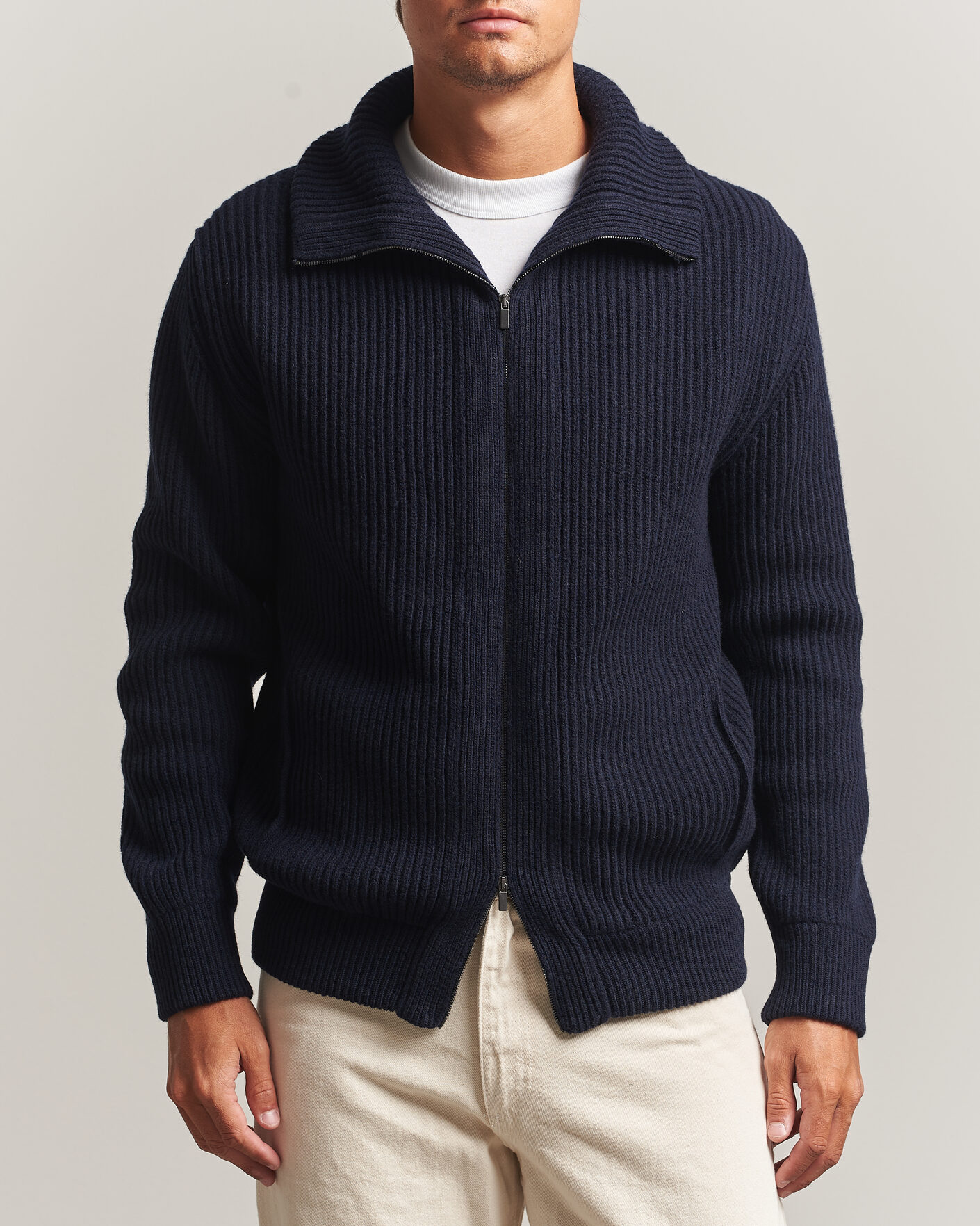 Herr | Tröjor | Altea | Rib Wool Bomber Cardigan Navy