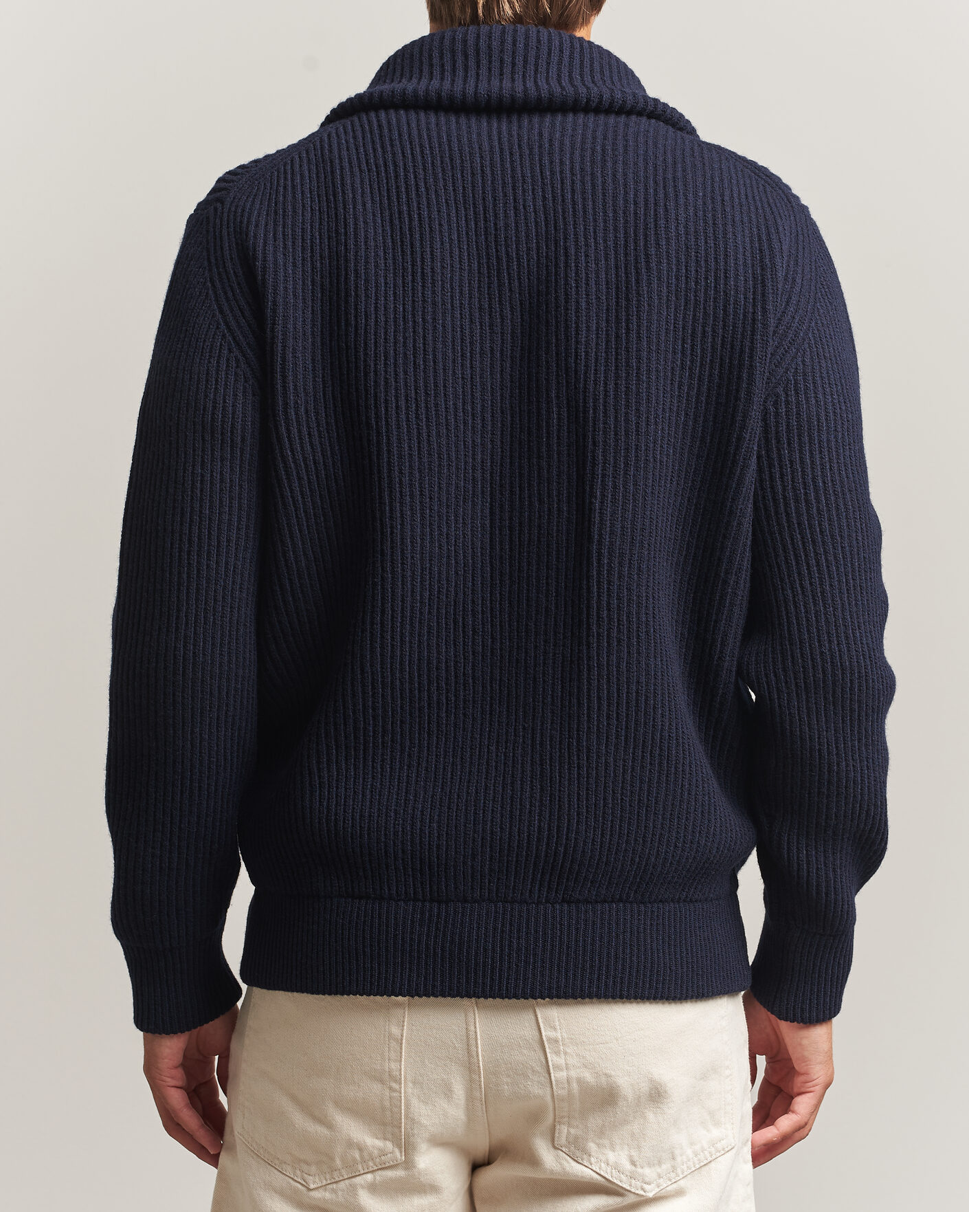 Herr | Tröjor | Altea | Rib Wool Bomber Cardigan Navy