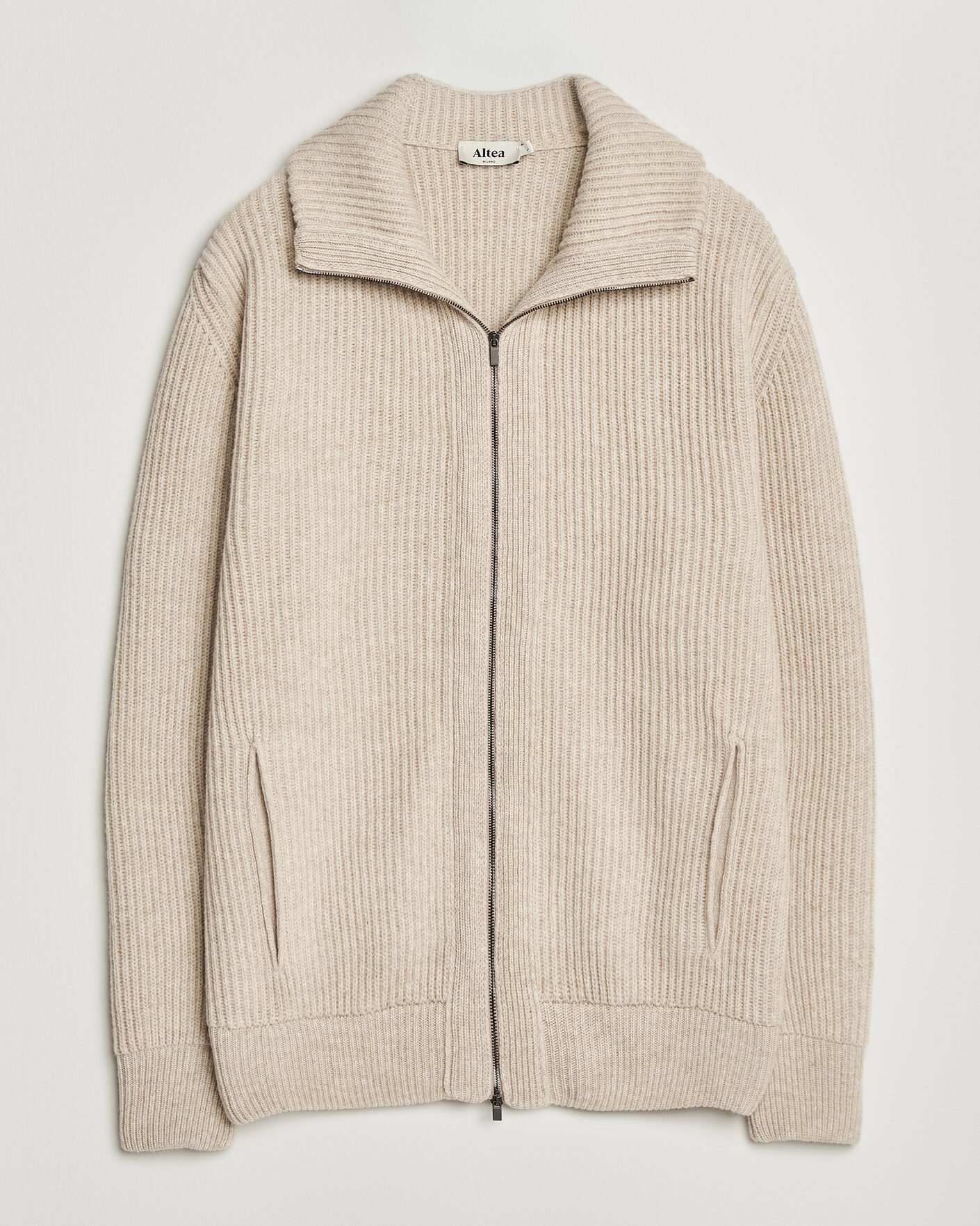 Herr | Tröjor | Altea | Rib Wool Bomber Cardigan Beige