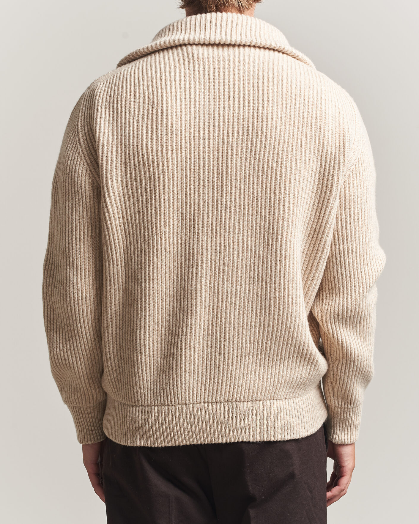Herr | Tröjor | Altea | Rib Wool Bomber Cardigan Beige