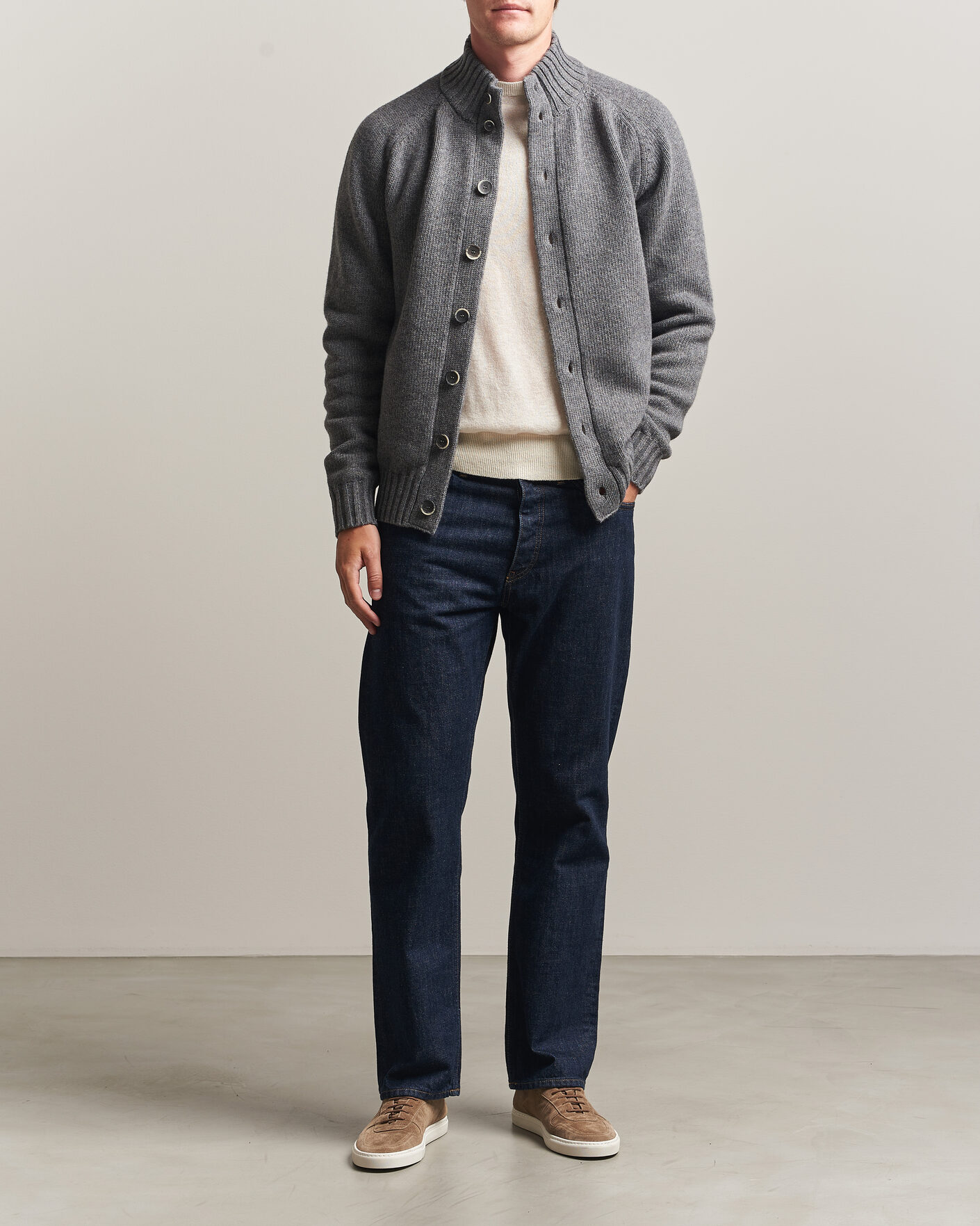 Herr | Tröjor | Altea | Raglan Sleeve Buttoned Cardigan Grey Melange