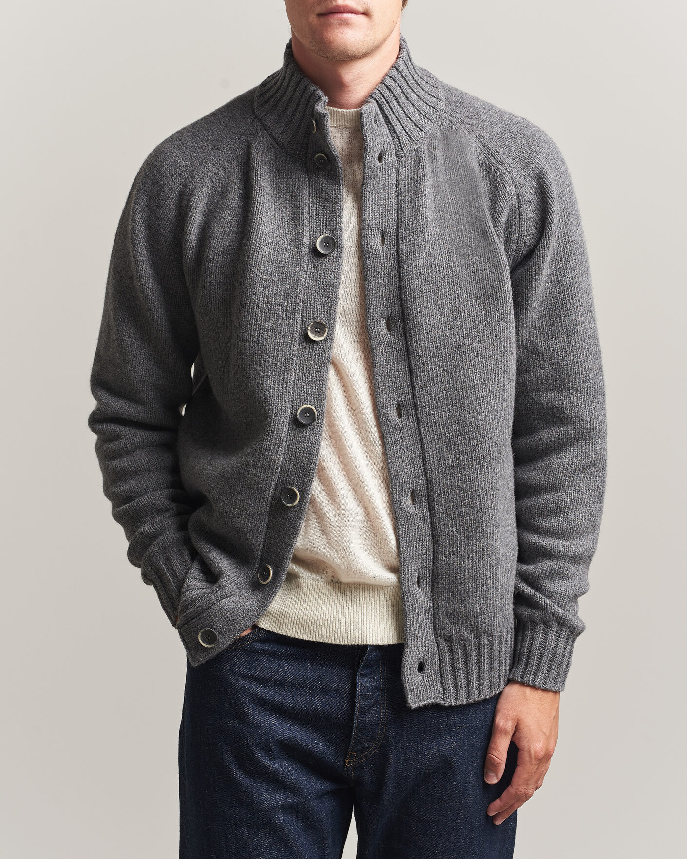 Herr | Tröjor | Altea | Raglan Sleeve Buttoned Cardigan Grey Melange