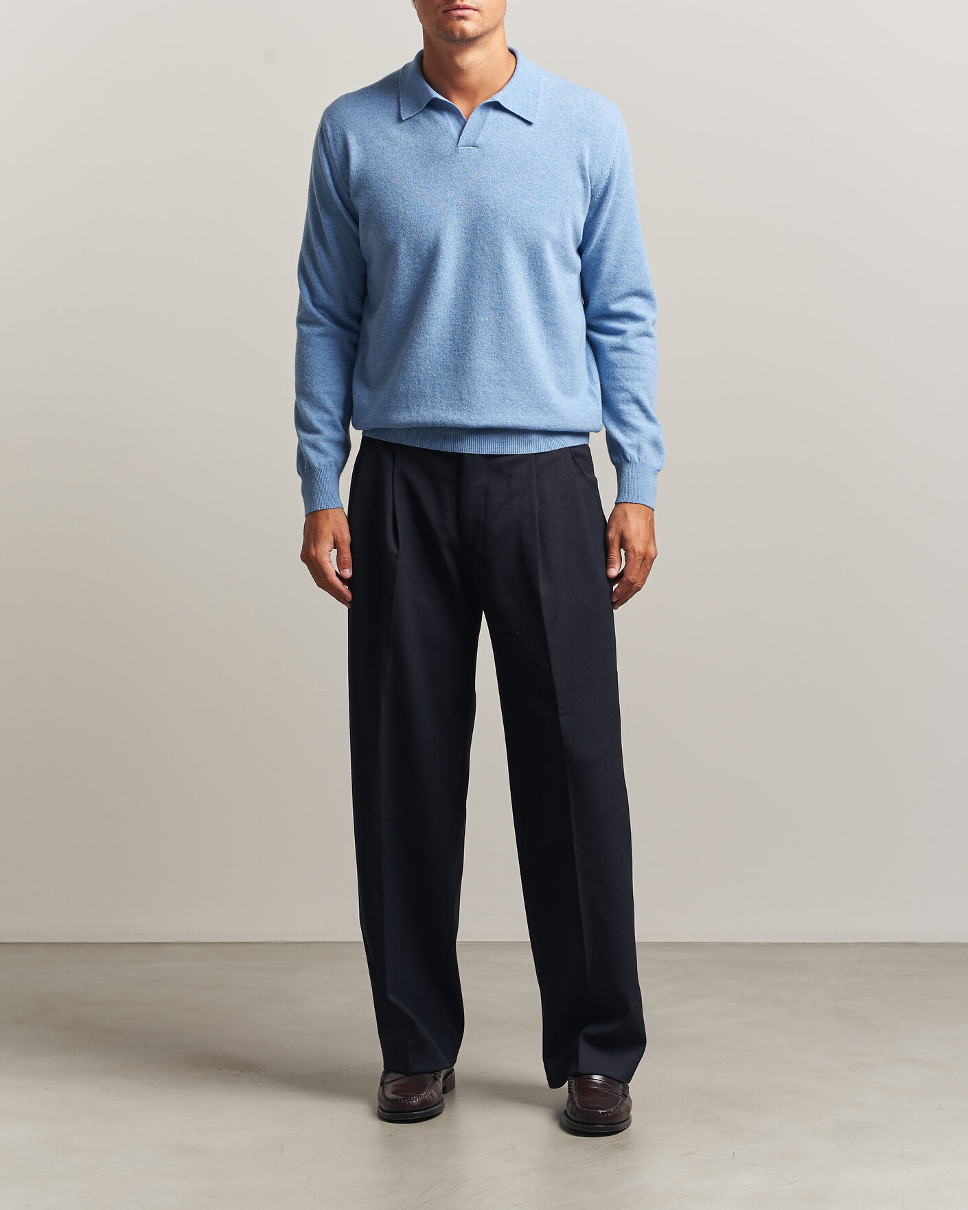 Herr | Tröjor | Altea | Long Sleeve Knitted Polo Sky Blue