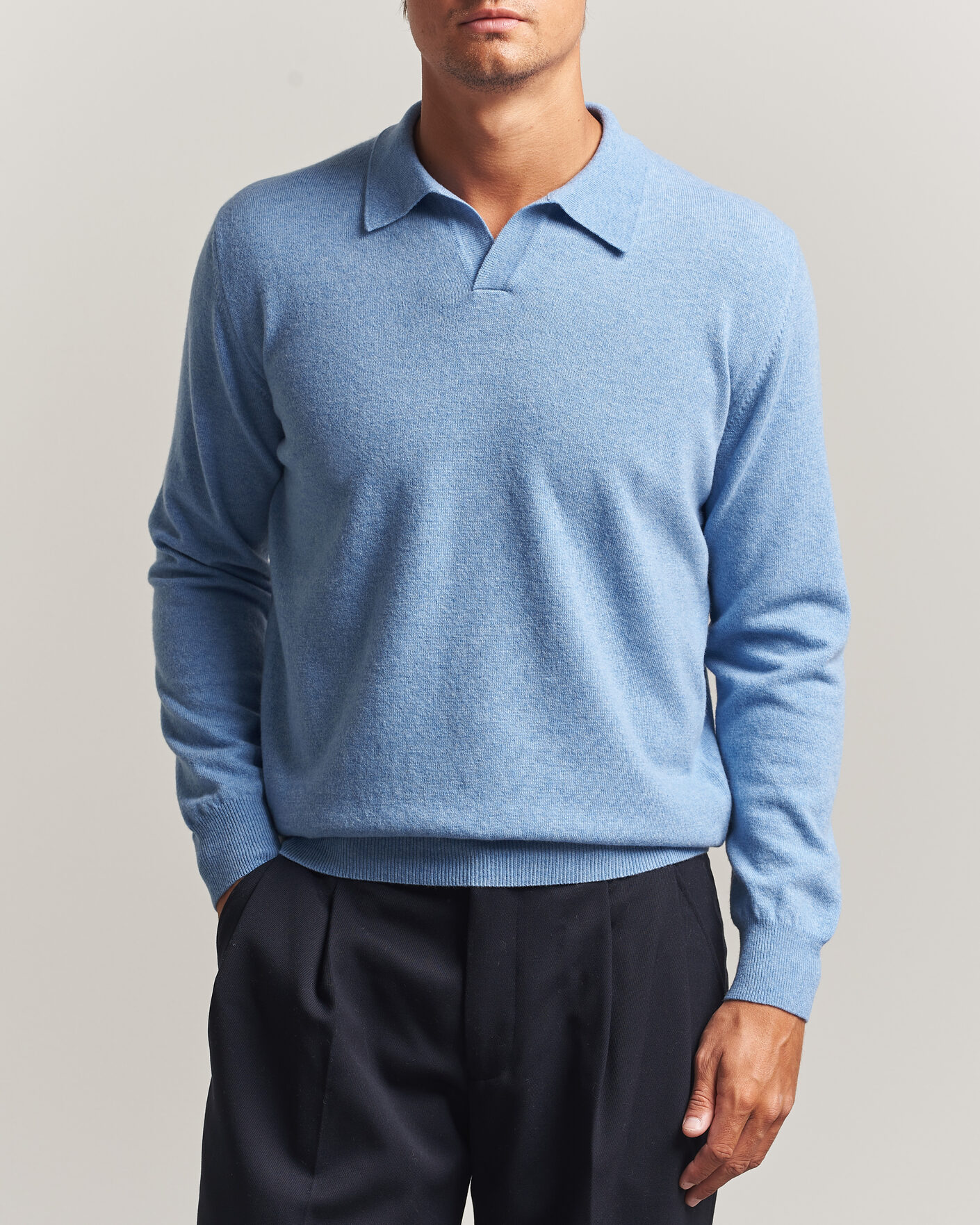 Herr | Tröjor | Altea | Long Sleeve Knitted Polo Sky Blue