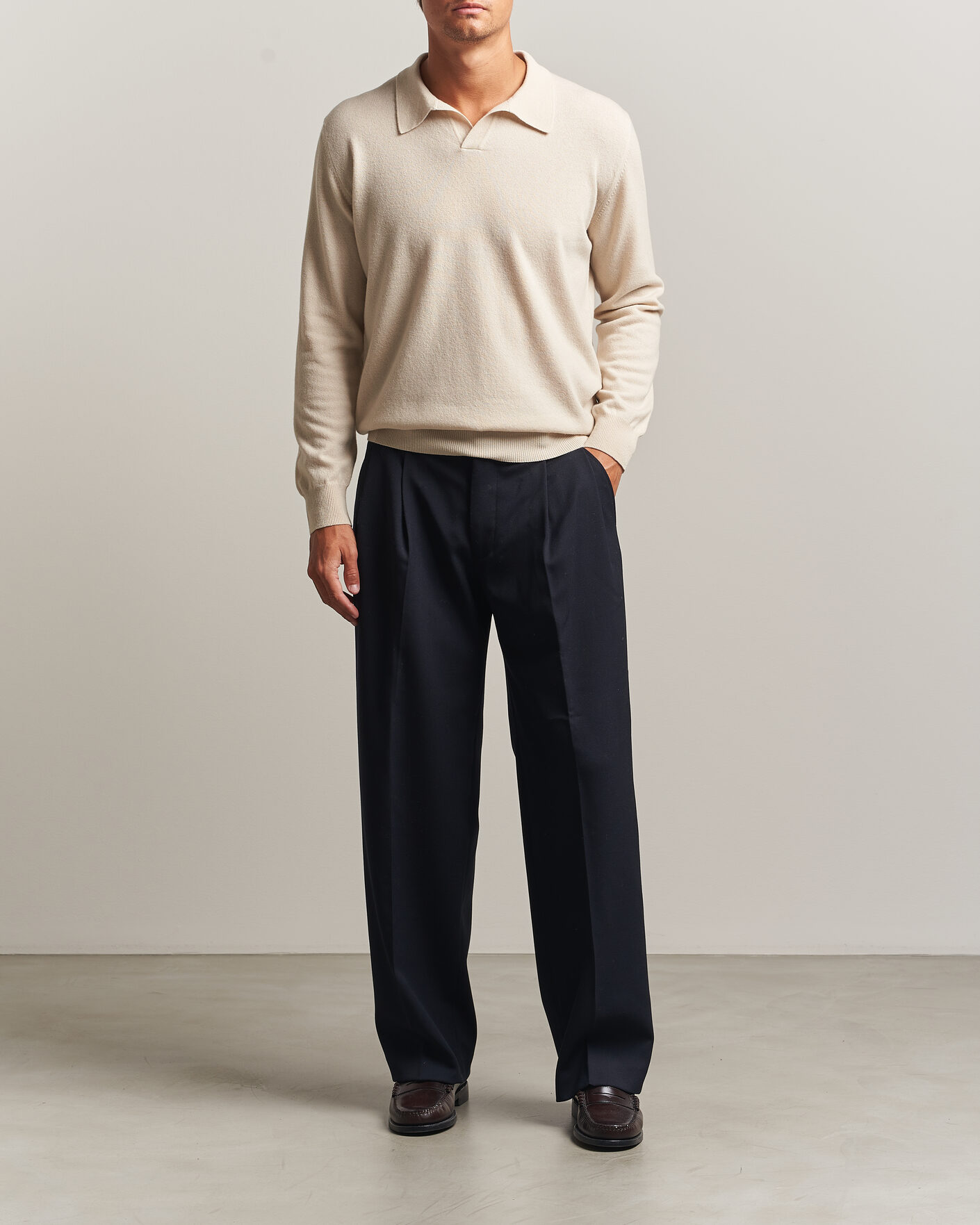 Herr | Tröjor | Altea | Long Sleeve Knitted Polo Beige