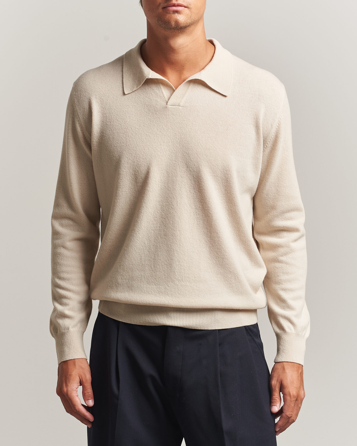 Herr | Tröjor | Altea | Long Sleeve Knitted Polo Beige