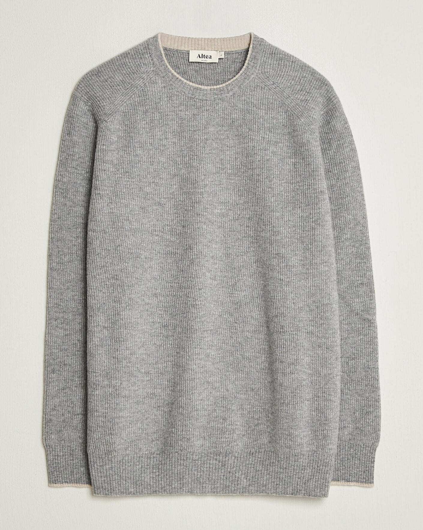 Herr | Tröjor | Altea | Rib Wool Raglan Sweater Light Grey