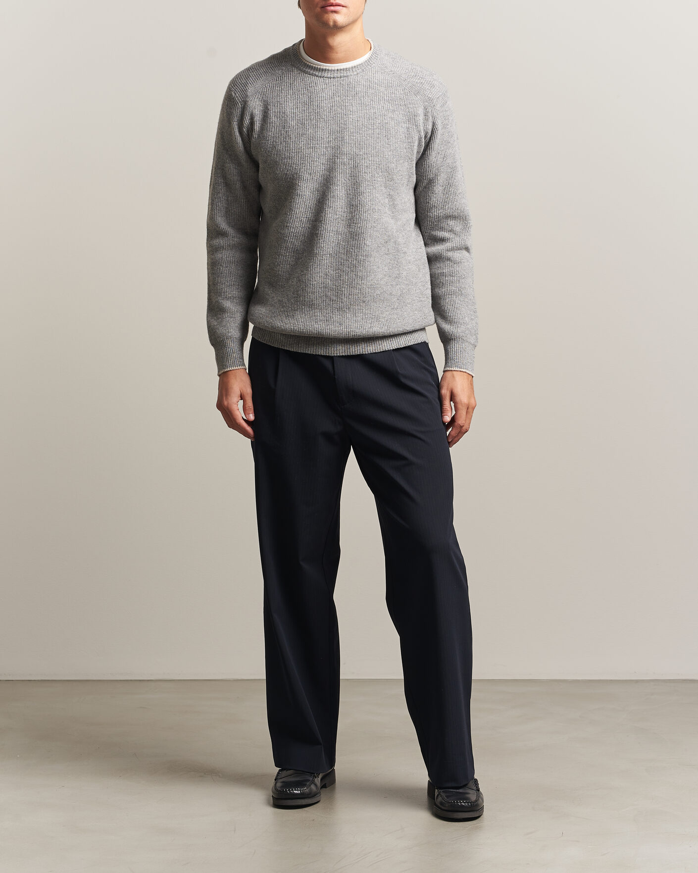 Herr | Tröjor | Altea | Rib Wool Raglan Sweater Light Grey