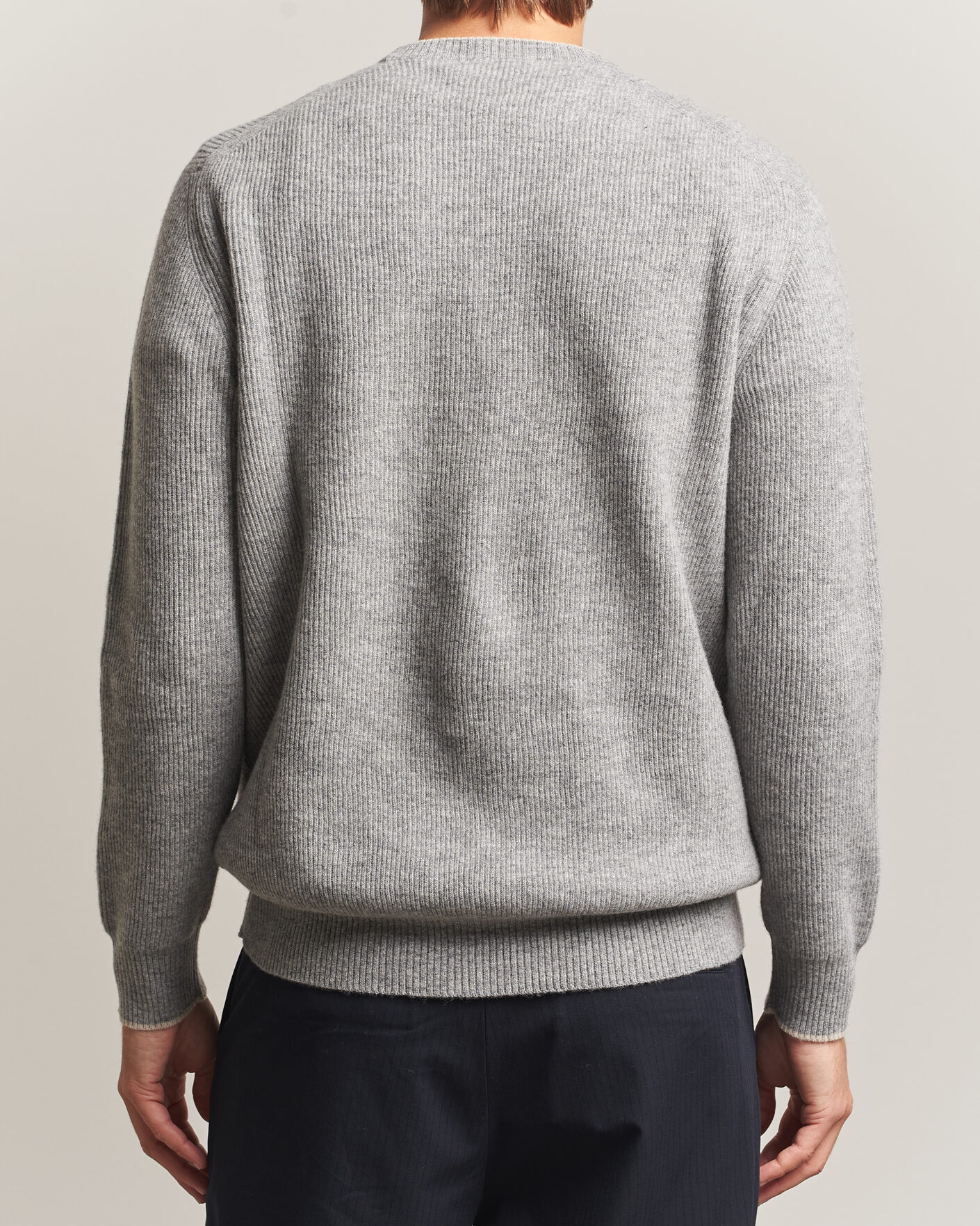 Herr | Tröjor | Altea | Rib Wool Raglan Sweater Light Grey