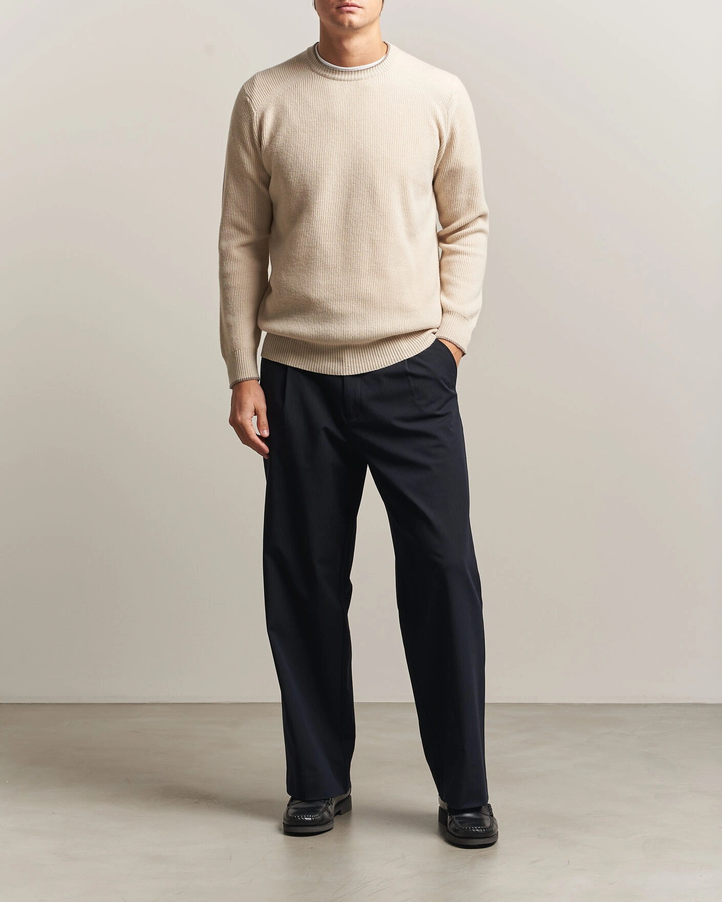 Herr | Tröjor | Altea | Rib Wool Raglan Sweater Cream