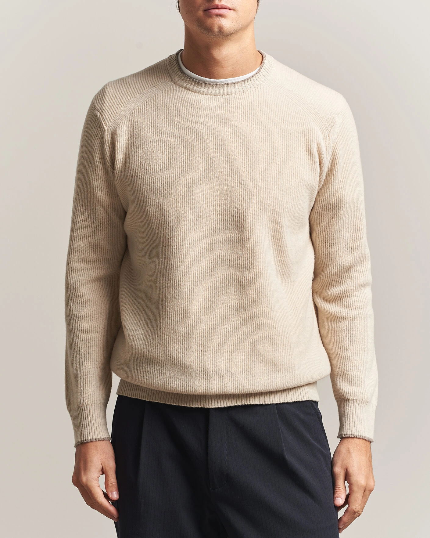 Herr | Tröjor | Altea | Rib Wool Raglan Sweater Cream