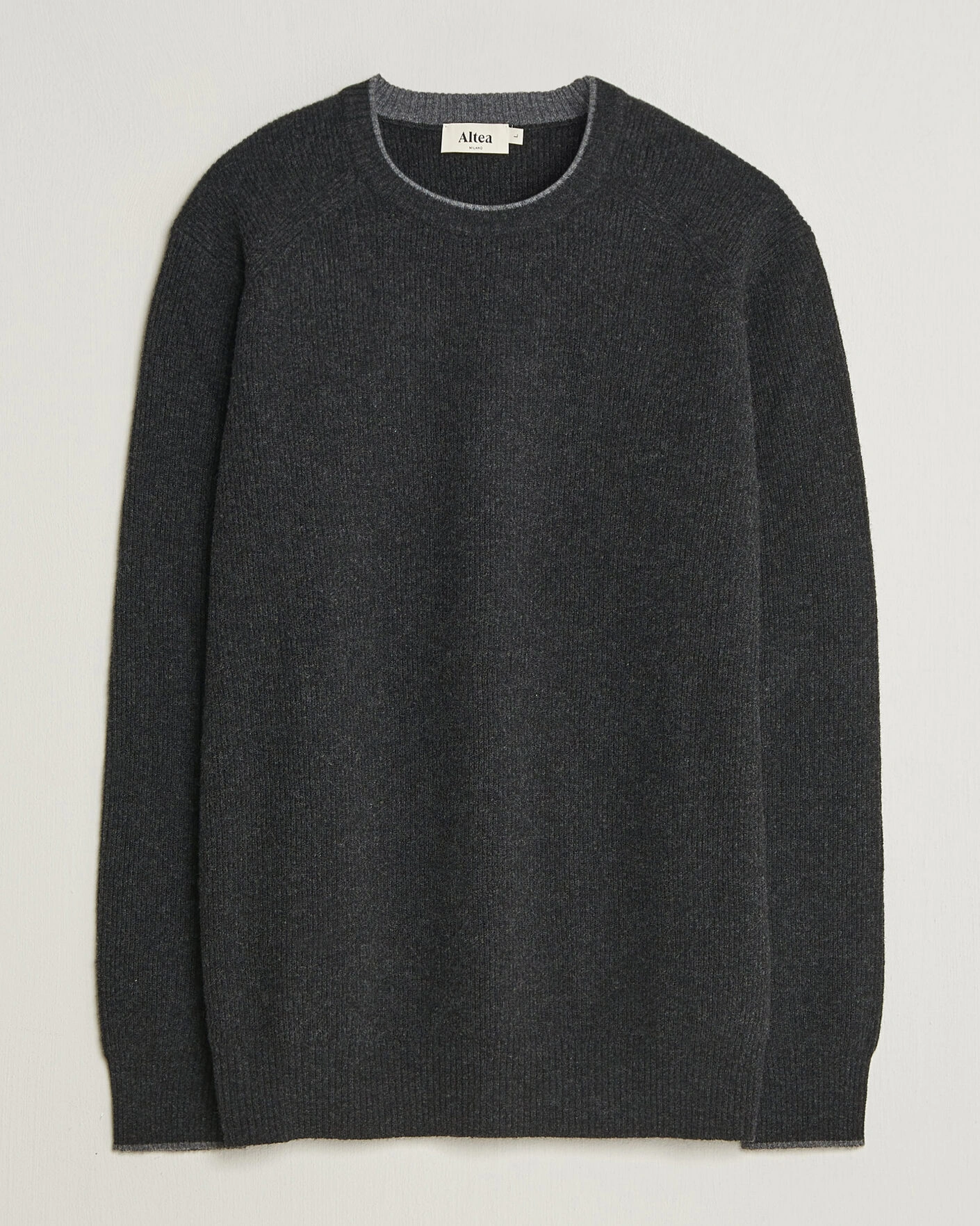 Herr | Tröjor | Altea | Rib Wool Raglan Sweater Charcoal
