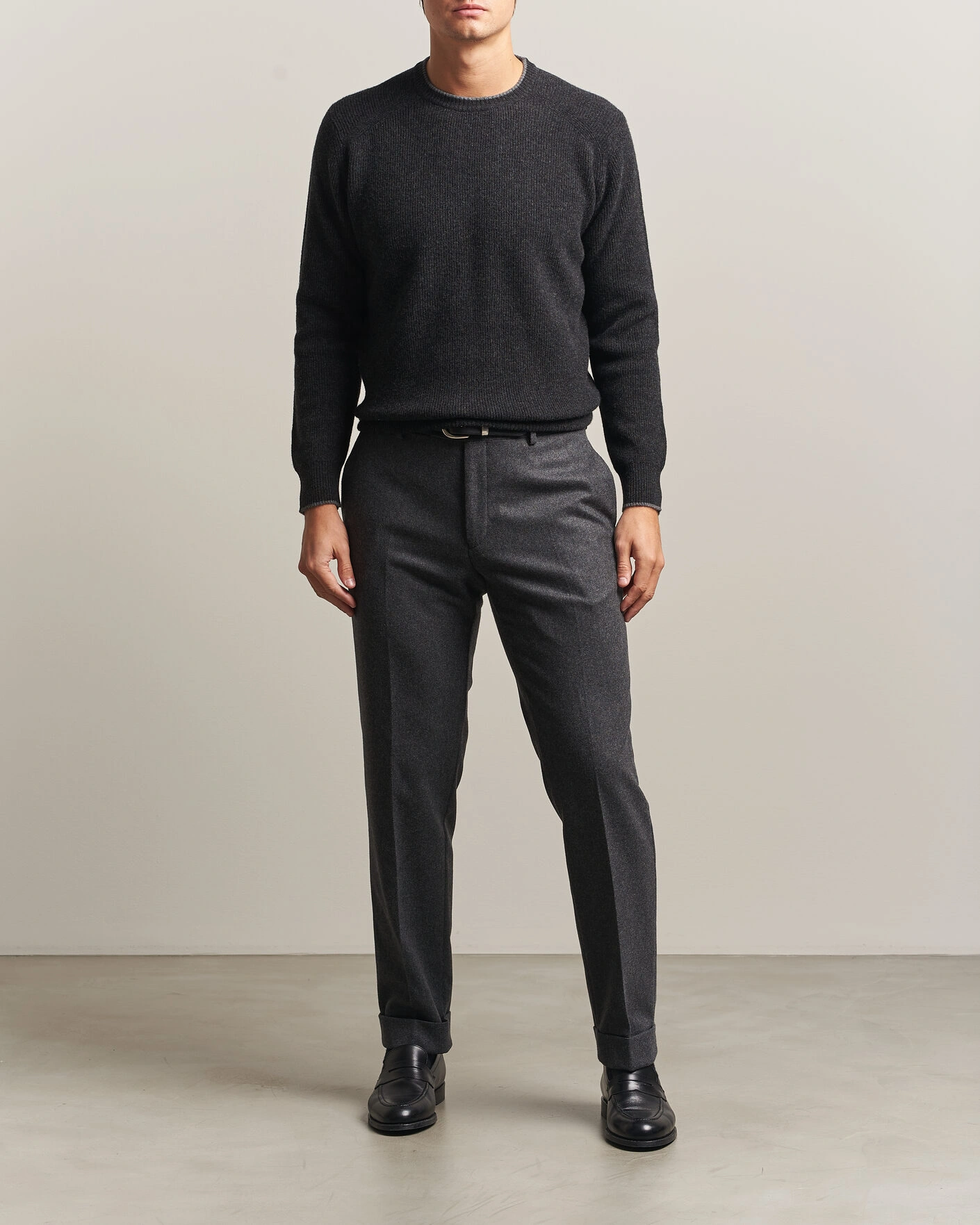 Herr | Tröjor | Altea | Rib Wool Raglan Sweater Charcoal