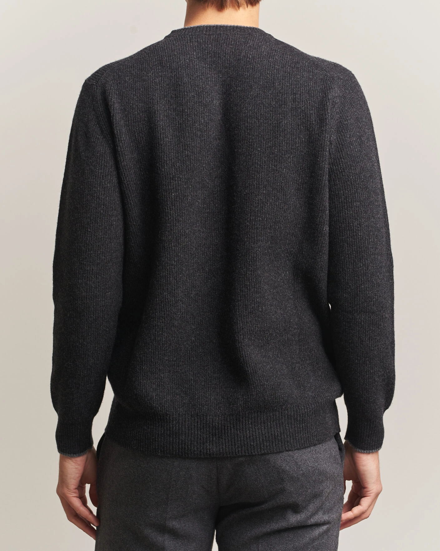 Herr | Tröjor | Altea | Rib Wool Raglan Sweater Charcoal